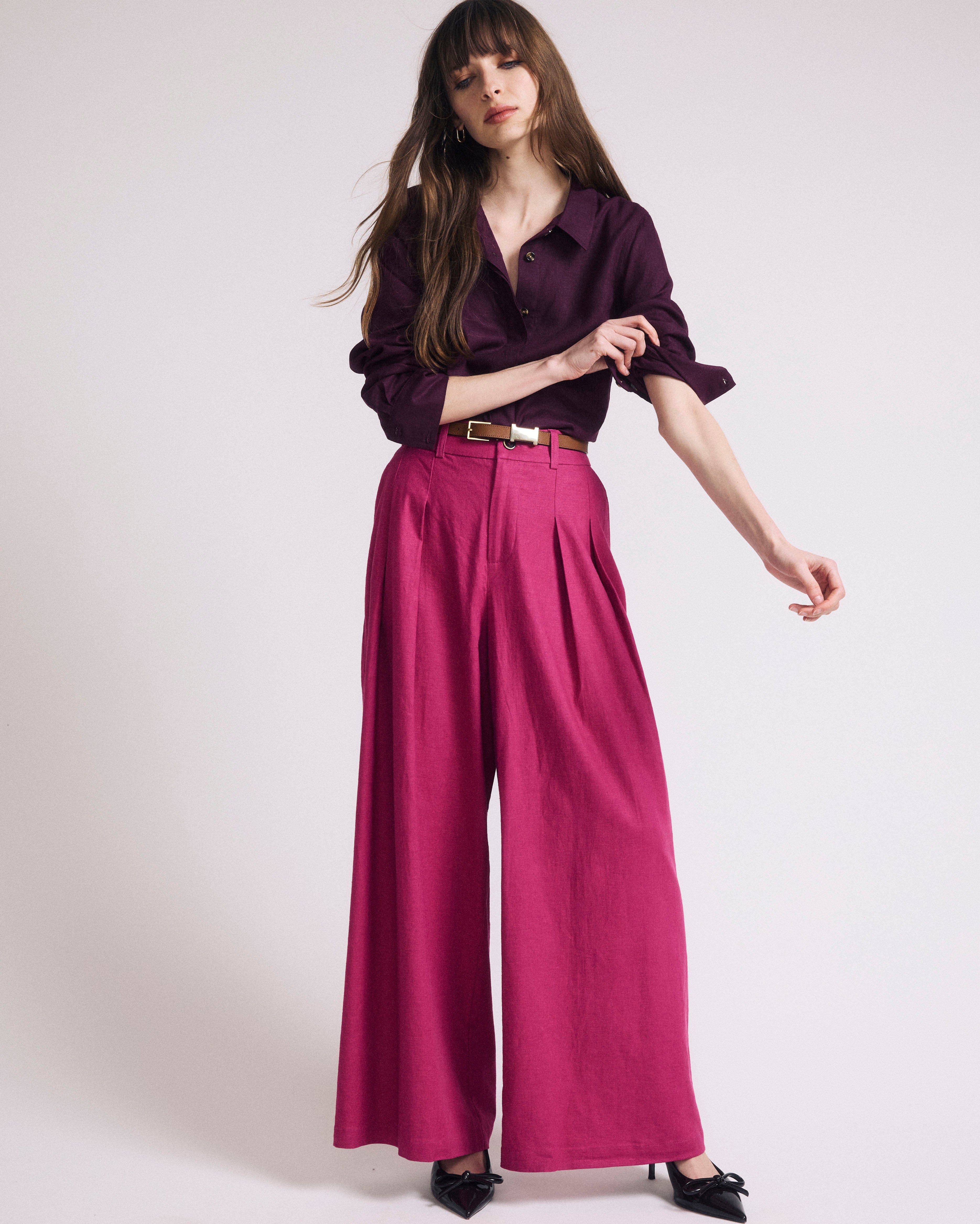 Palais Stretch Linen Blend Wide Leg Pant - Hyper Pink