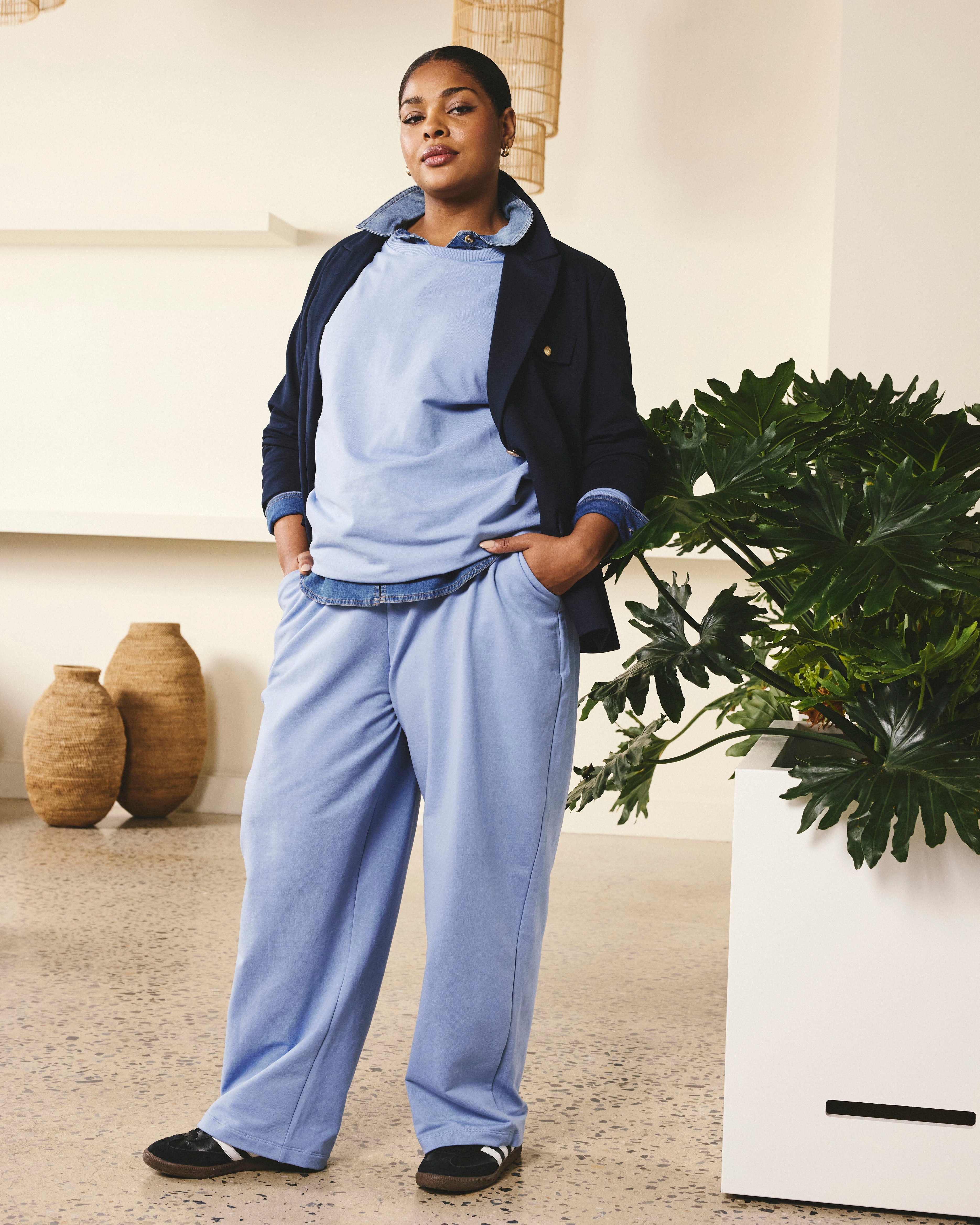 Straight Leg French Terry Sweatpants - Graceful Blue
