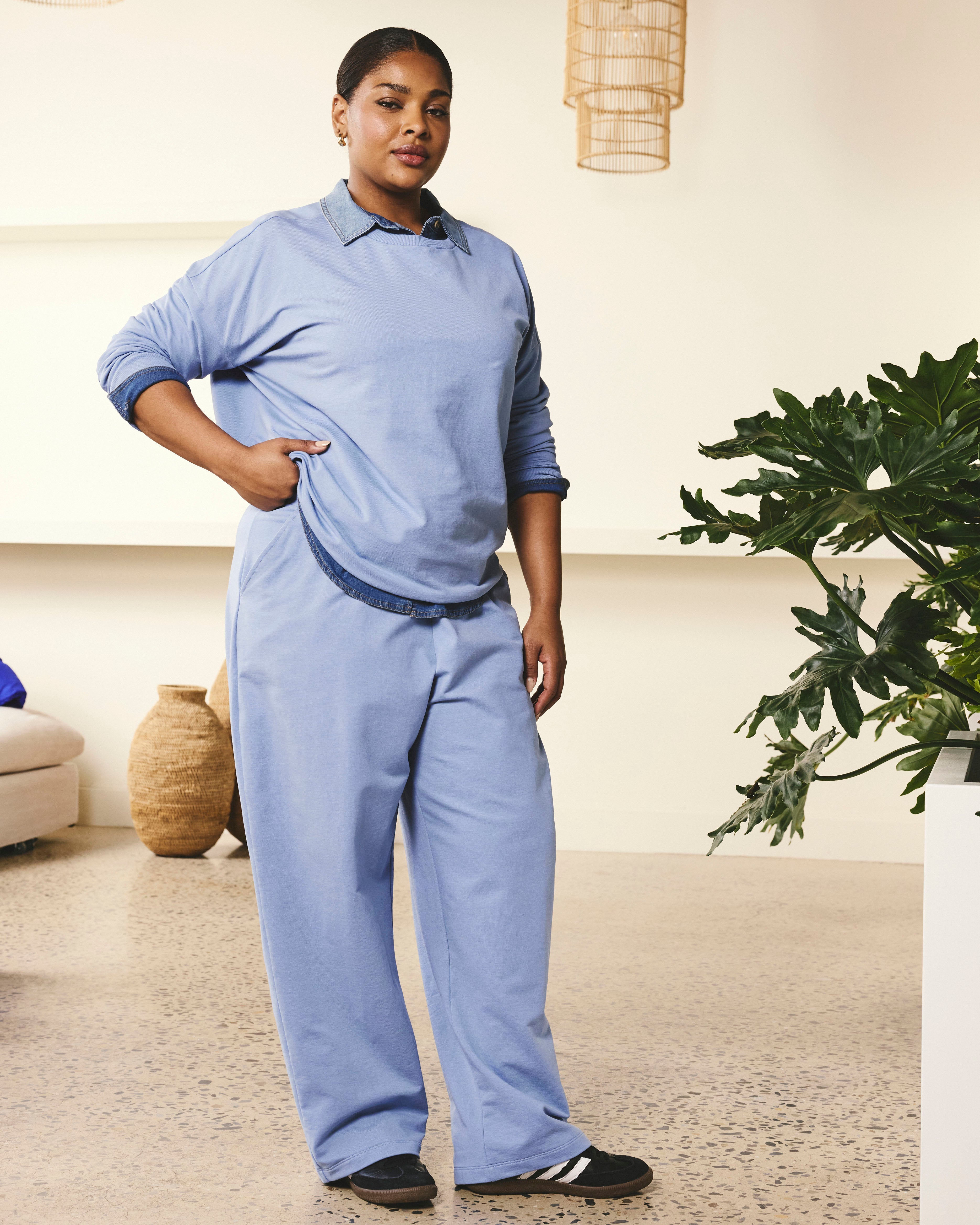 Straight Leg French Terry Sweatpants - Graceful Blue