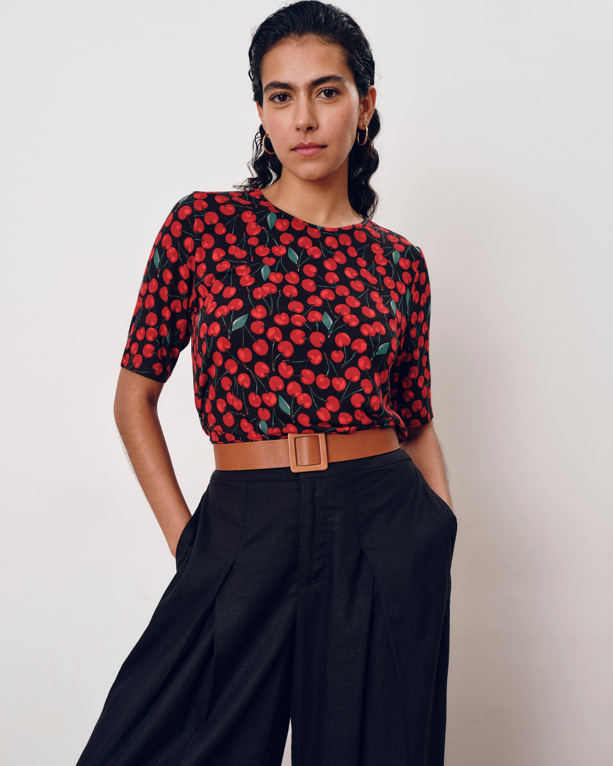 Lily Liquid Jersey Crew Neck Stovepipe Tee - Very Cherry Print