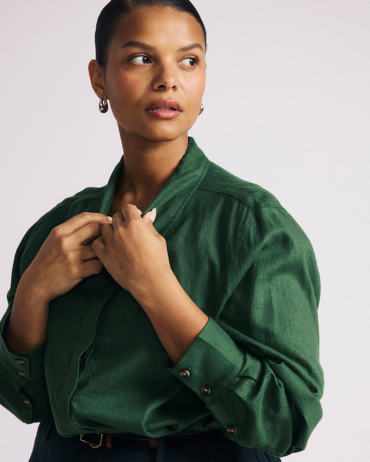 Elbe Popover Stretch Linen Blend Shirt - Green Park