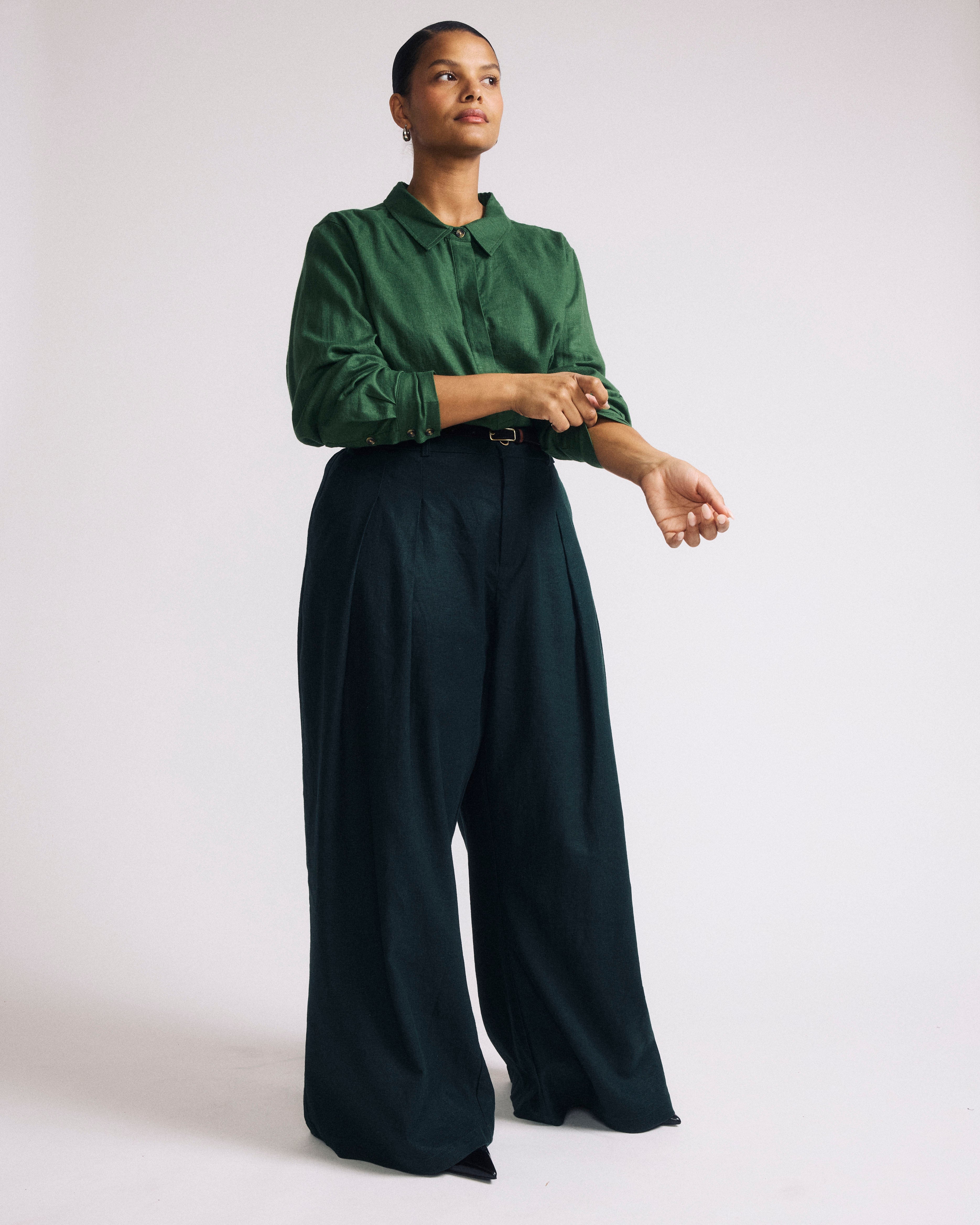 Elbe Popover Stretch Linen Blend Shirt - Green Park