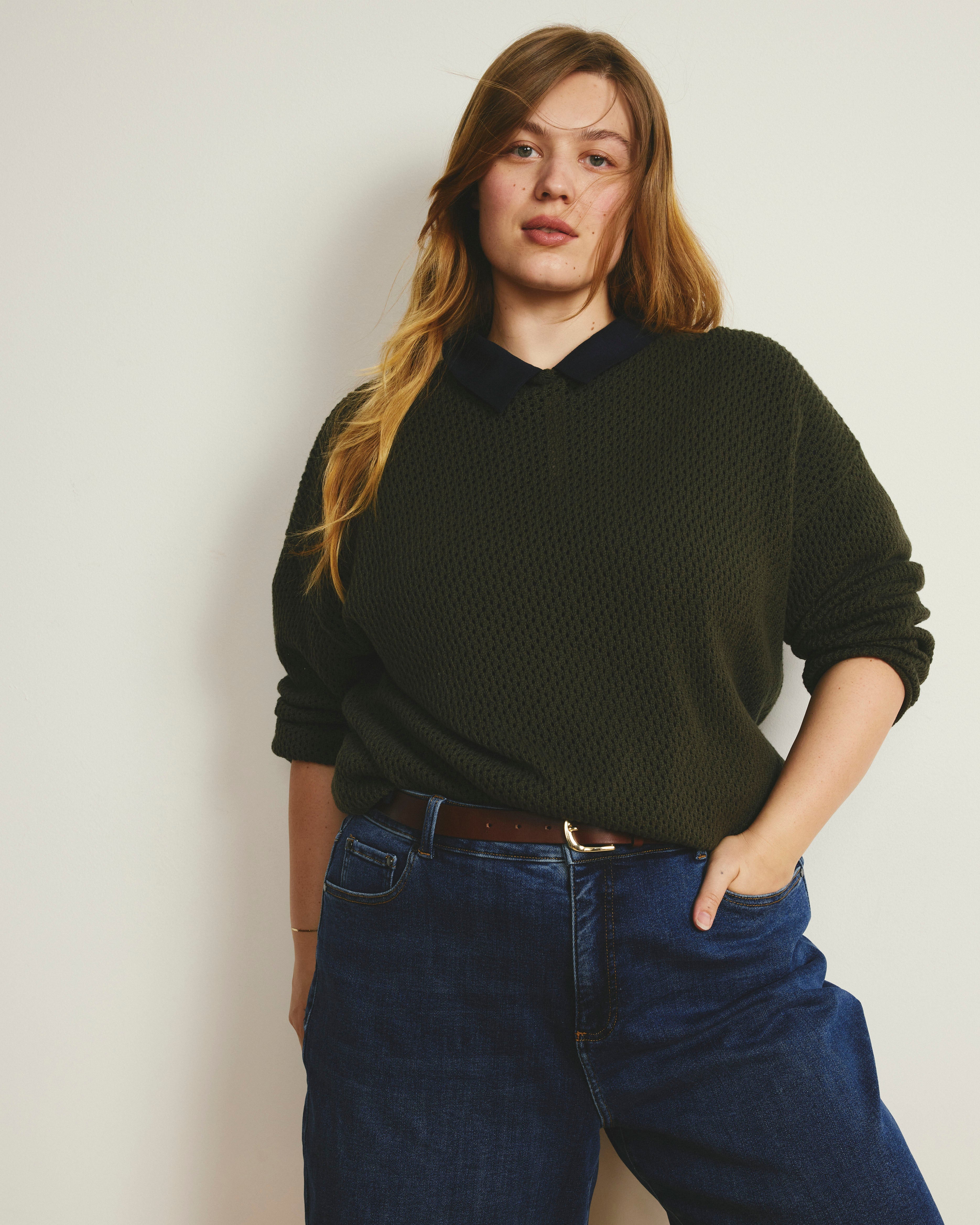 Positano Pointelle Mock Neck Sweater - Camo