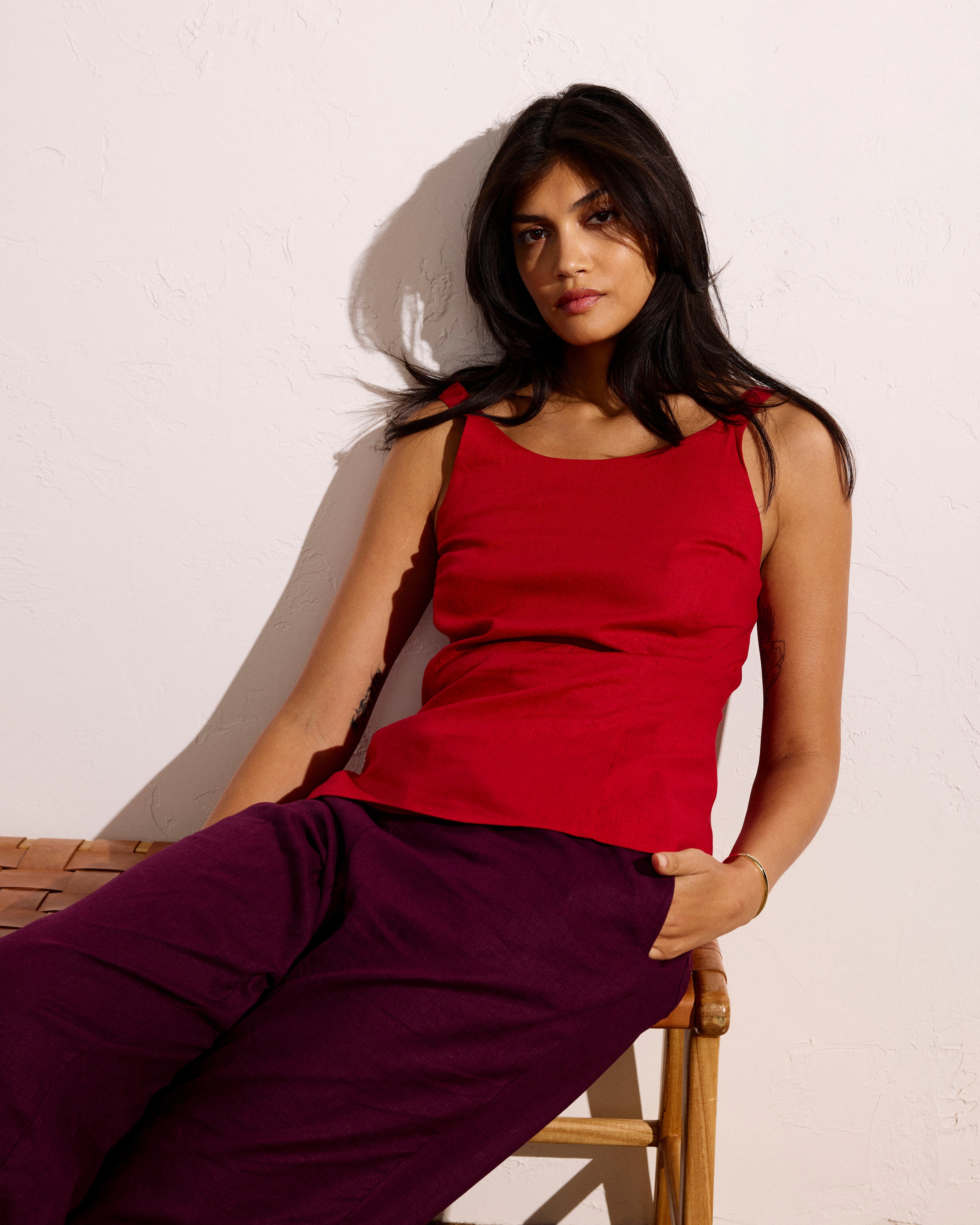 Iris Linen Blend Easy Pull-On Pants - Acai