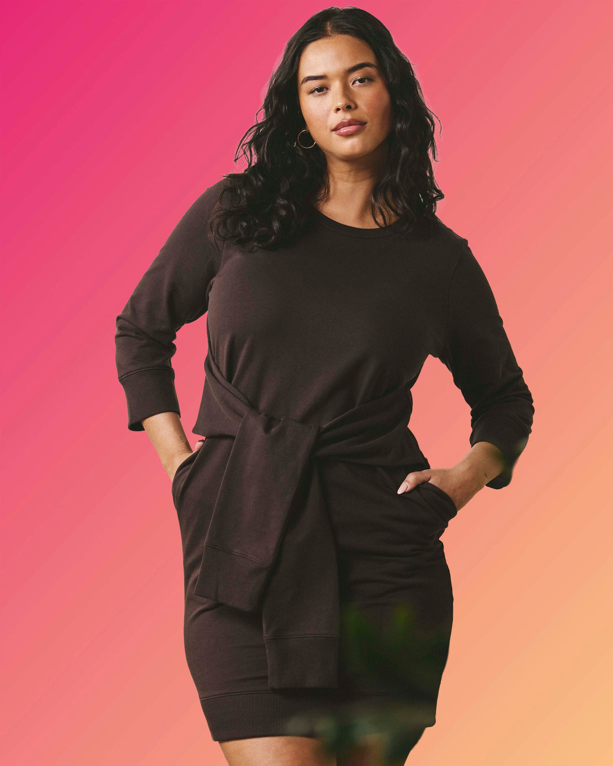 Misa Tie Sweatshirt Dress - Deep Brown