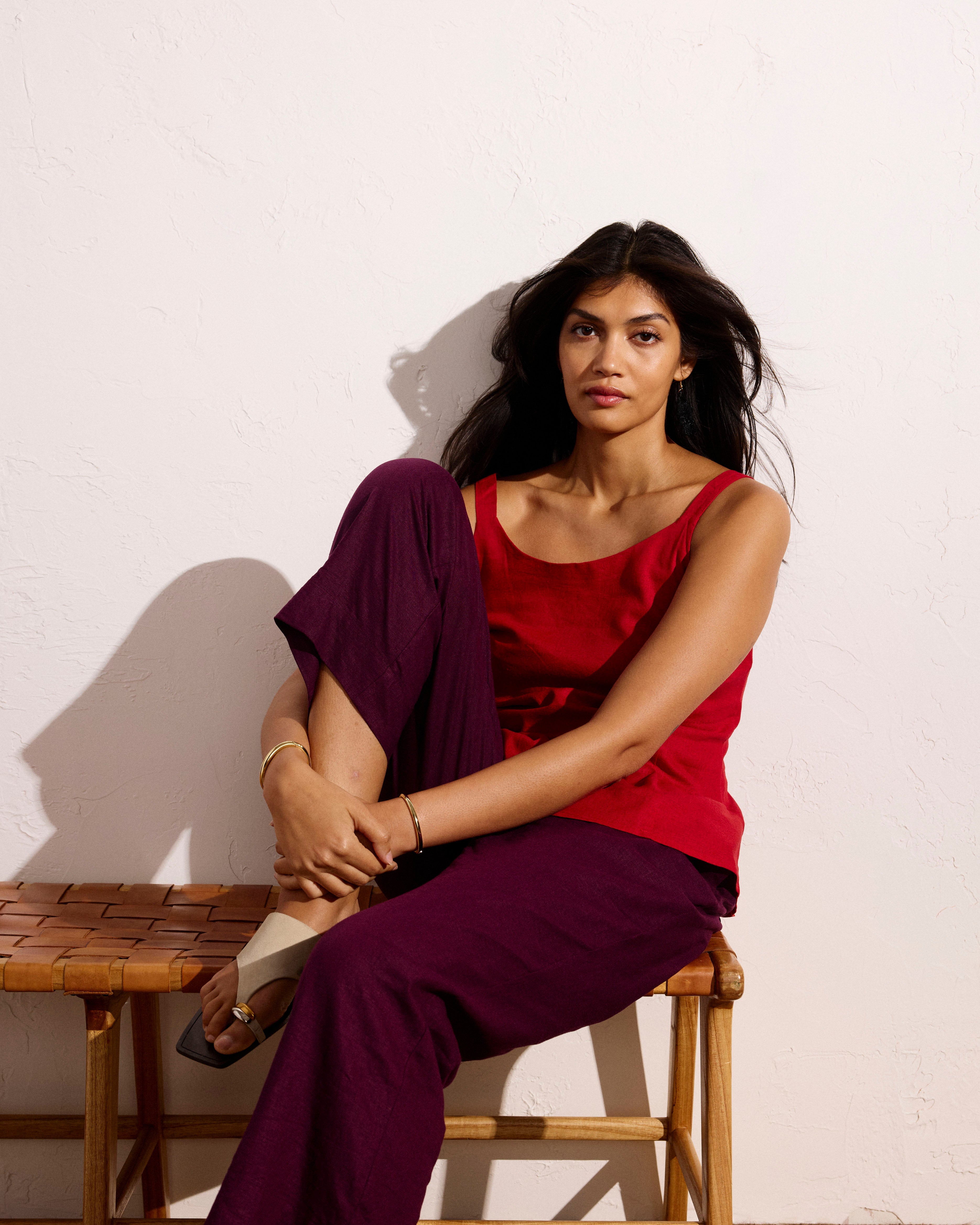 Iris Linen Blend Easy Pull-On Pants - Acai