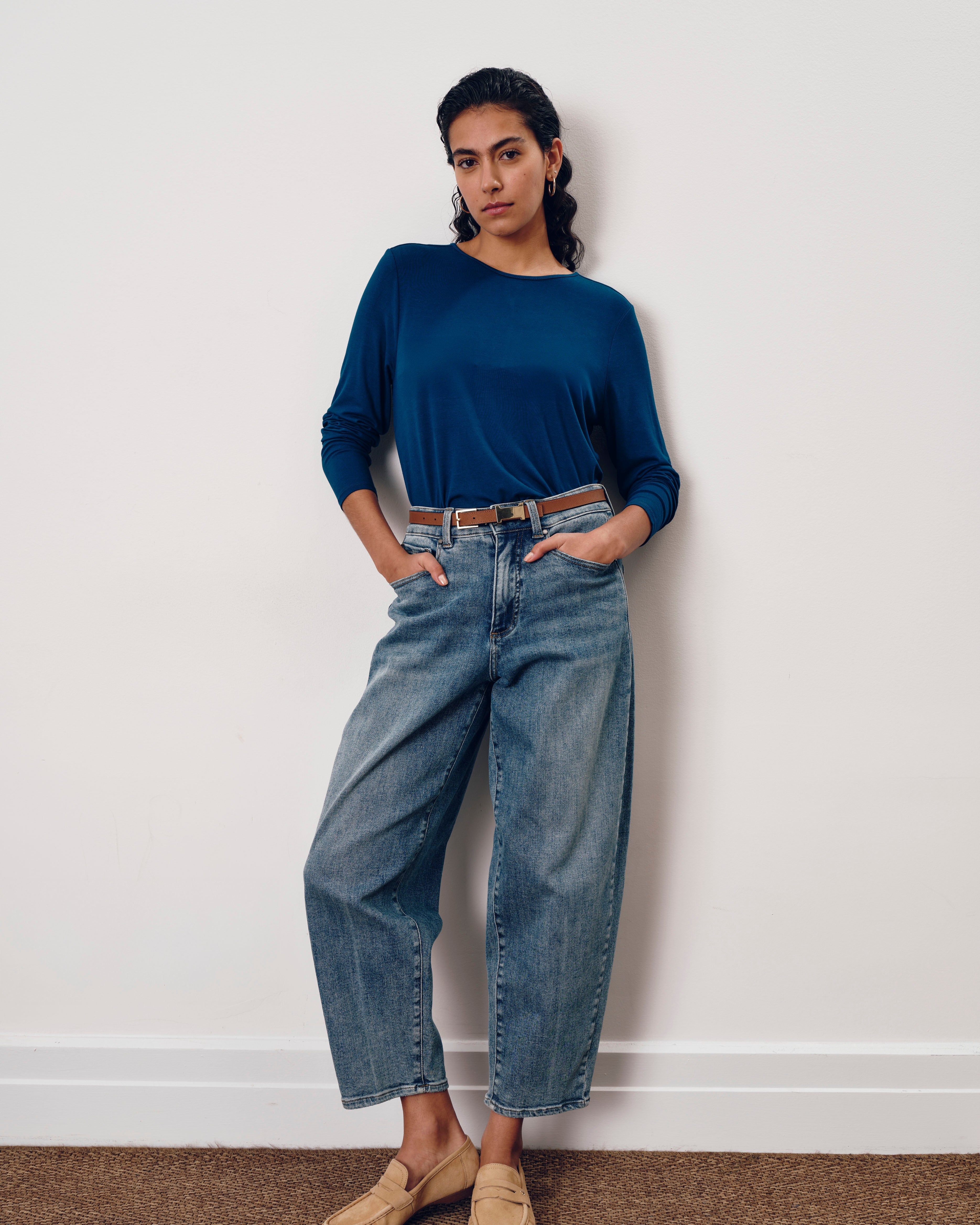 Joan Liquid Jersey Long Sleeve Top - Blue Teal