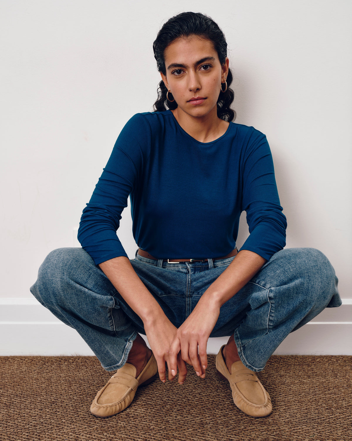 Joan Liquid Jersey Long Sleeve Top - Blue Teal