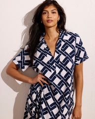 Padma Polo Neck Linen Blend Dress - Geometrica Print