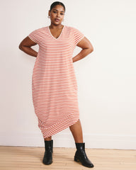 Iconic Geneva V-Neck Dress - Ecru/Poppy Stripe