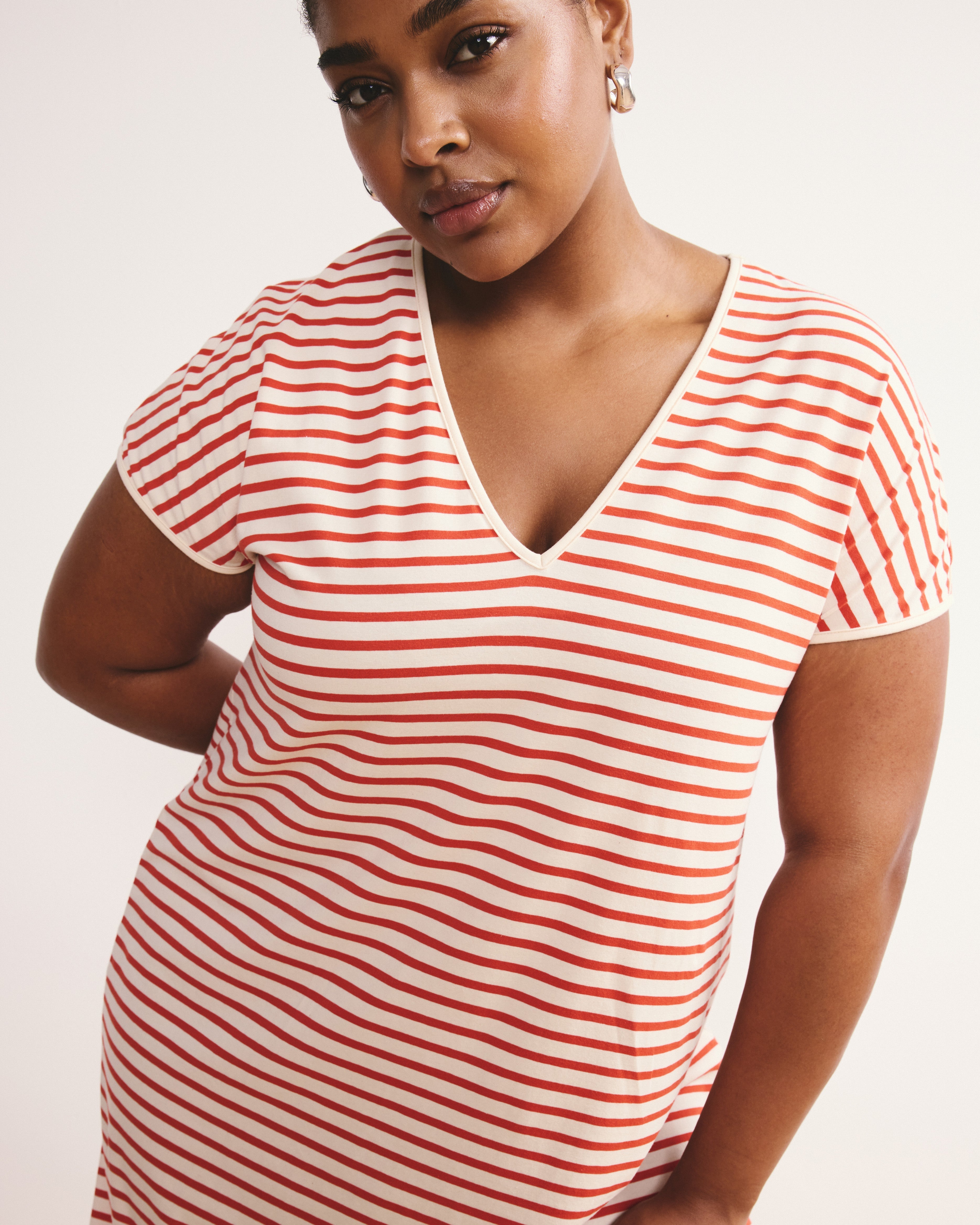 Iconic Geneva V-Neck Dress - Ecru/Poppy Stripe