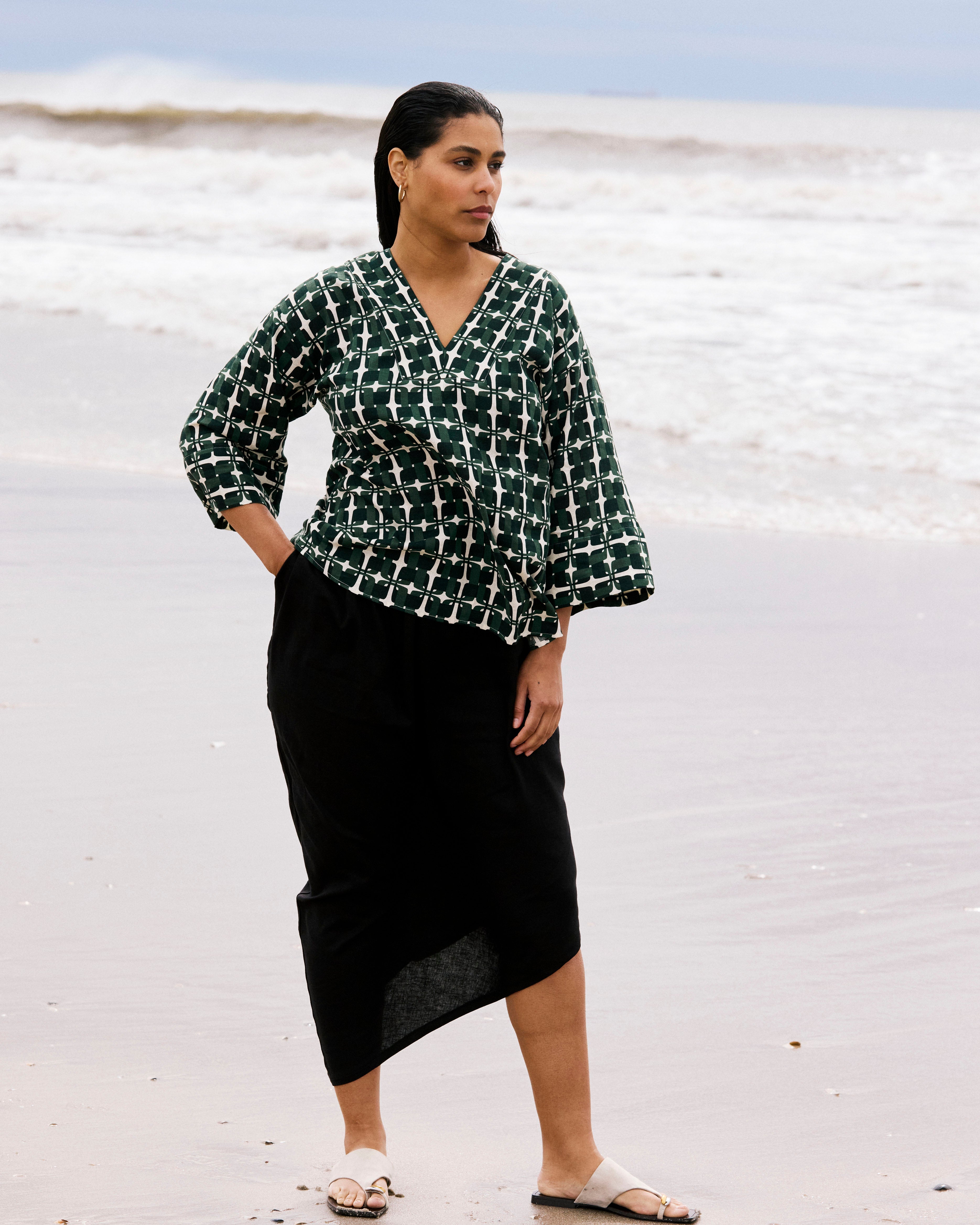 Geneva Linen Blend Skirt - Black