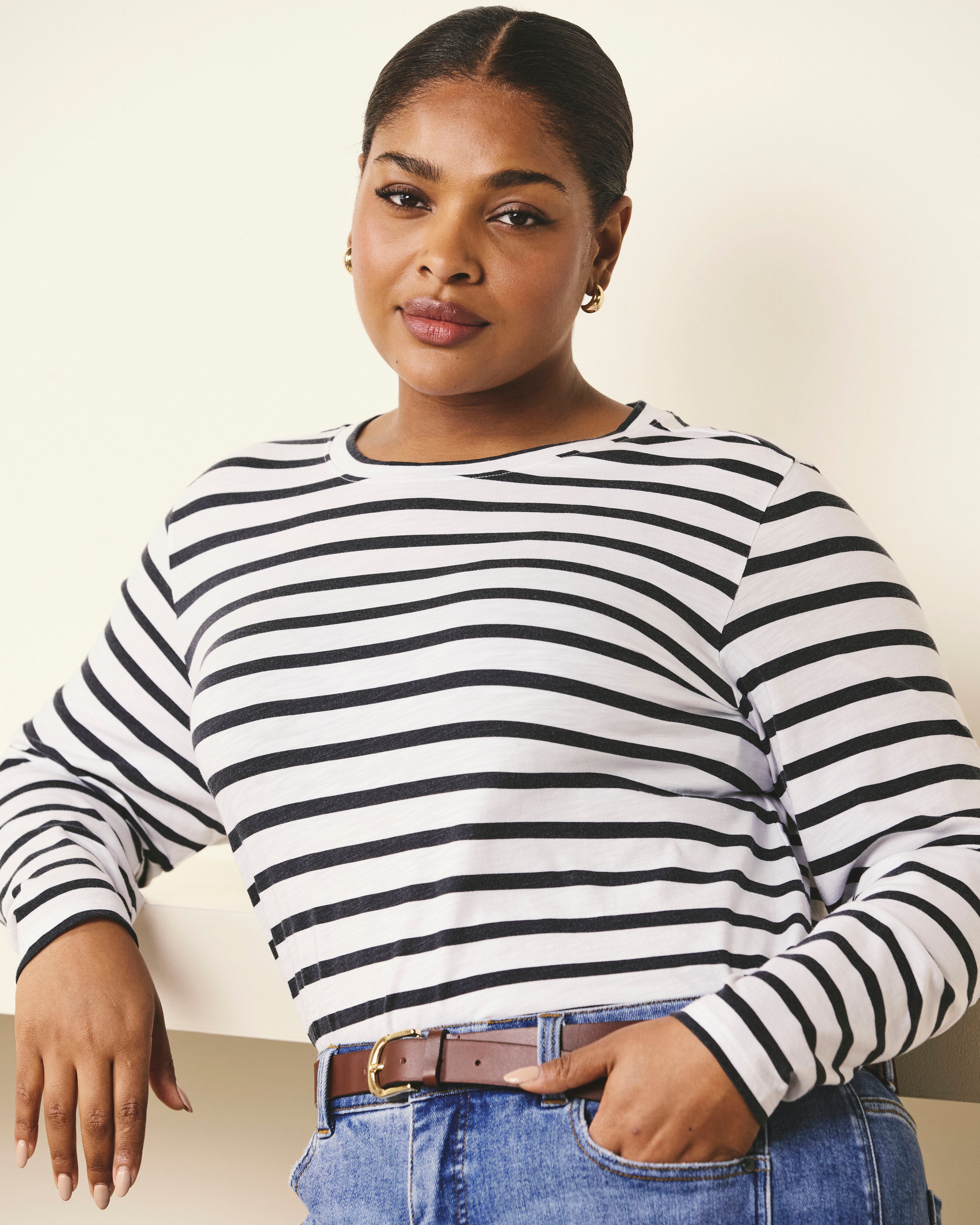 Light-As-Air Long Sleeve Crew Neck Tee - Zen Stripe