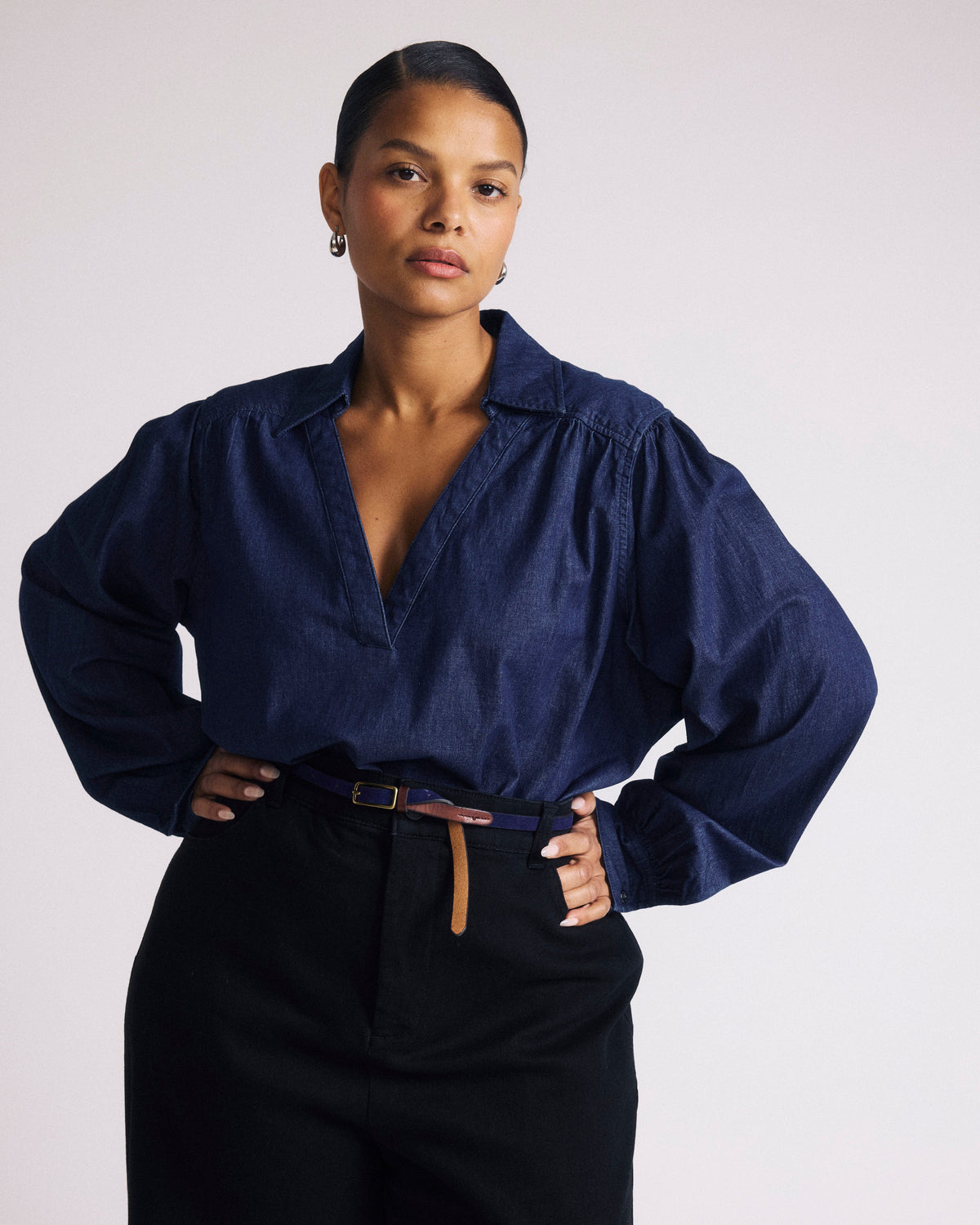Maisie Cotton Chambray Blouse - Dark Indigo