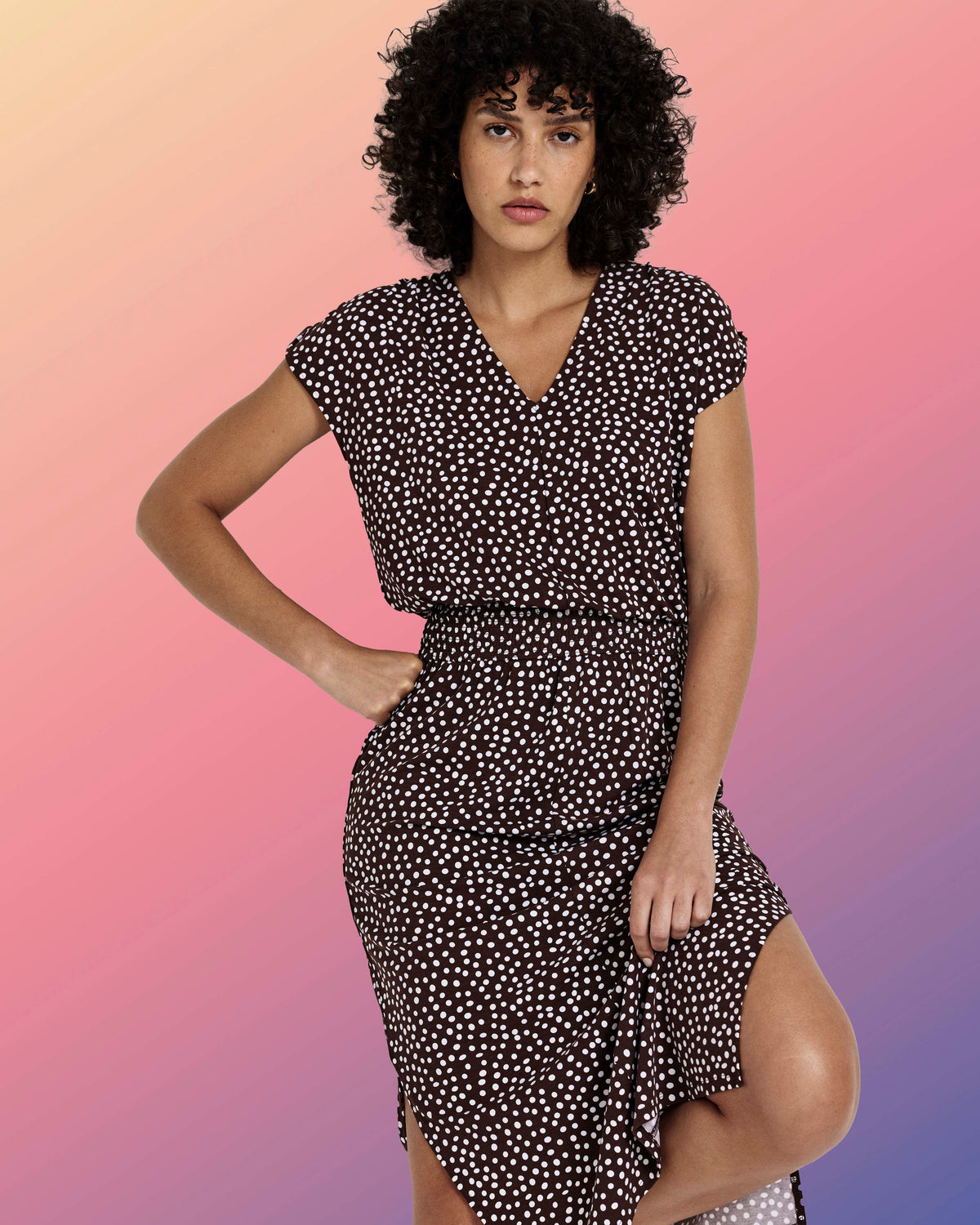 Tish Divine Jersey Kaftan - Brown/White Dot Print