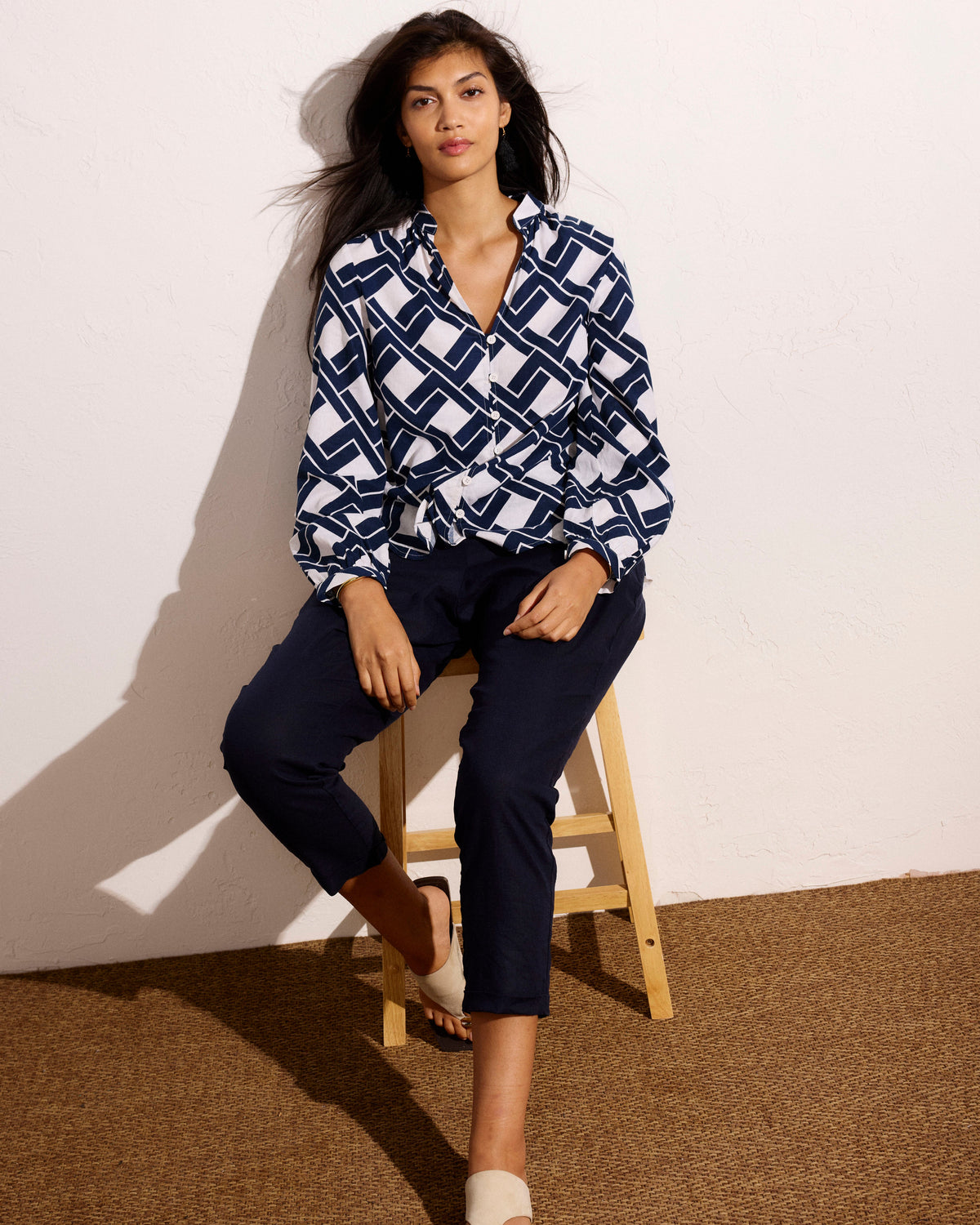 Sayville Linen Blend Drawstring Pant - Navy