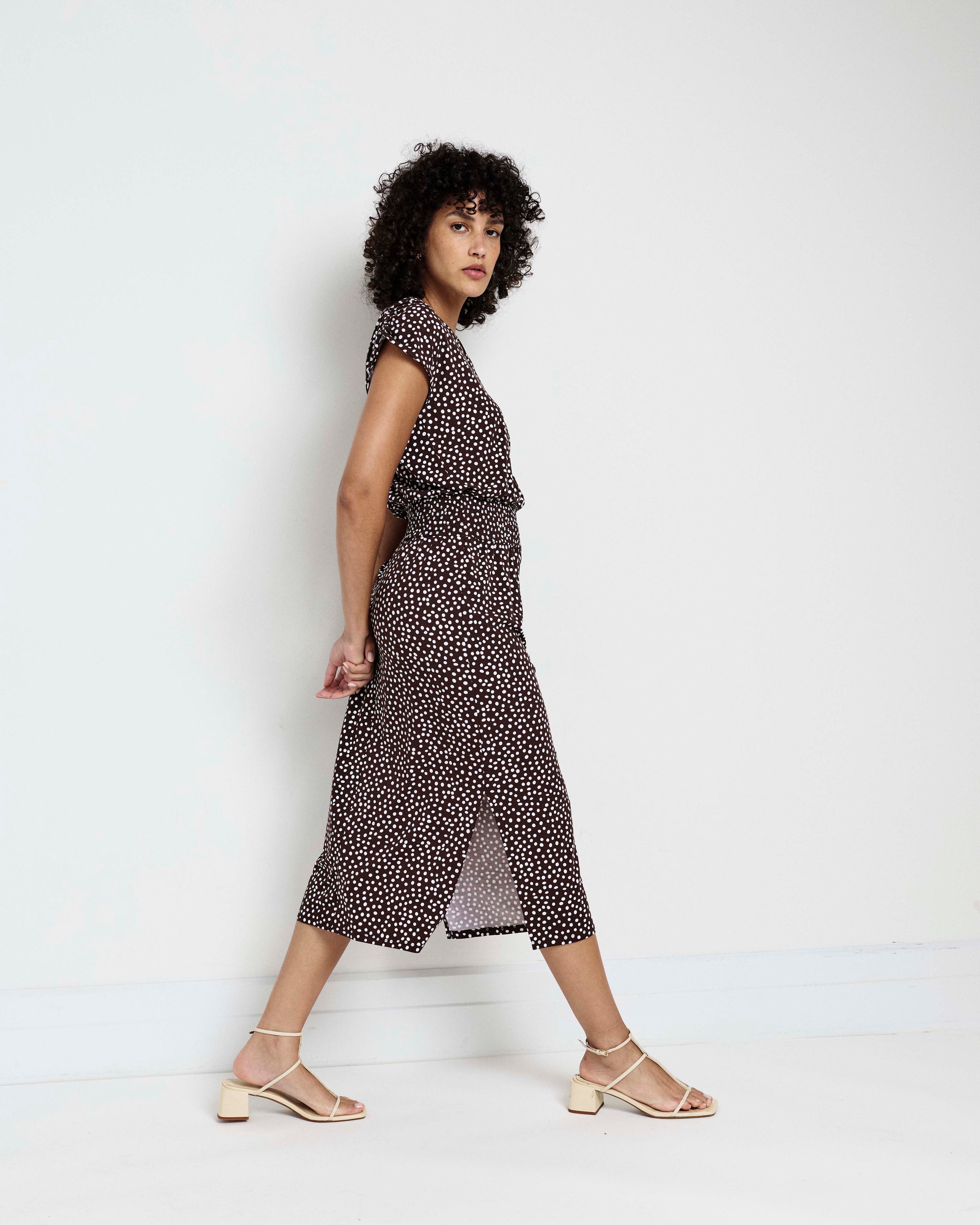 Tish Divine Jersey Kaftan - Brown/White Dot Print