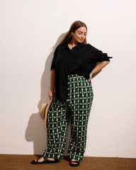 Iris Linen Blend Easy Pull-On Pants - Green Trellis Print