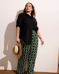 Iris Linen Blend Easy Pull-On Pants - Green Trellis Print