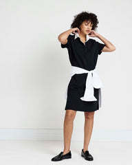 Varsity French Terry Polo Dress - Black/White