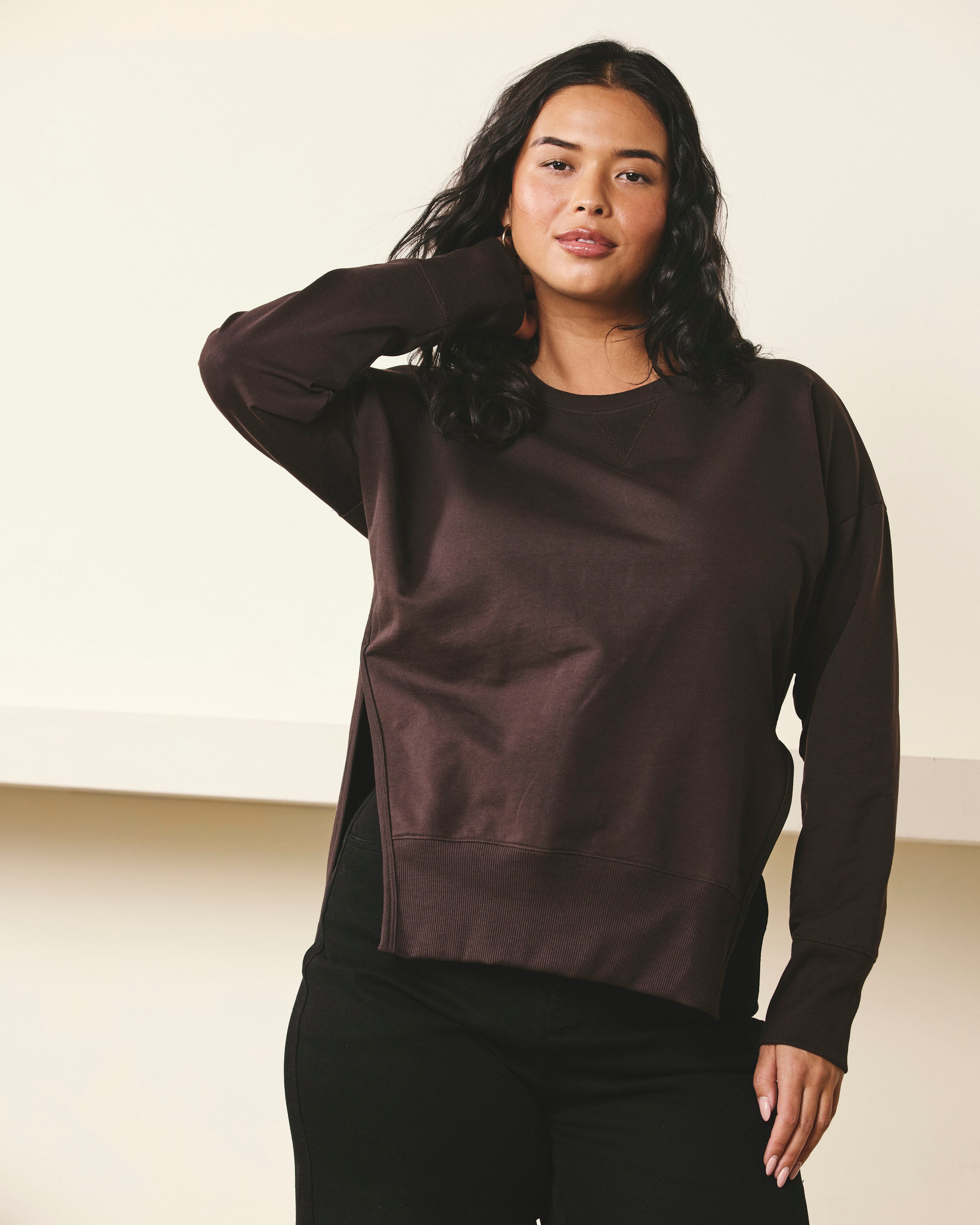 Fiona Side Slit Sweatshirt - Deep Brown