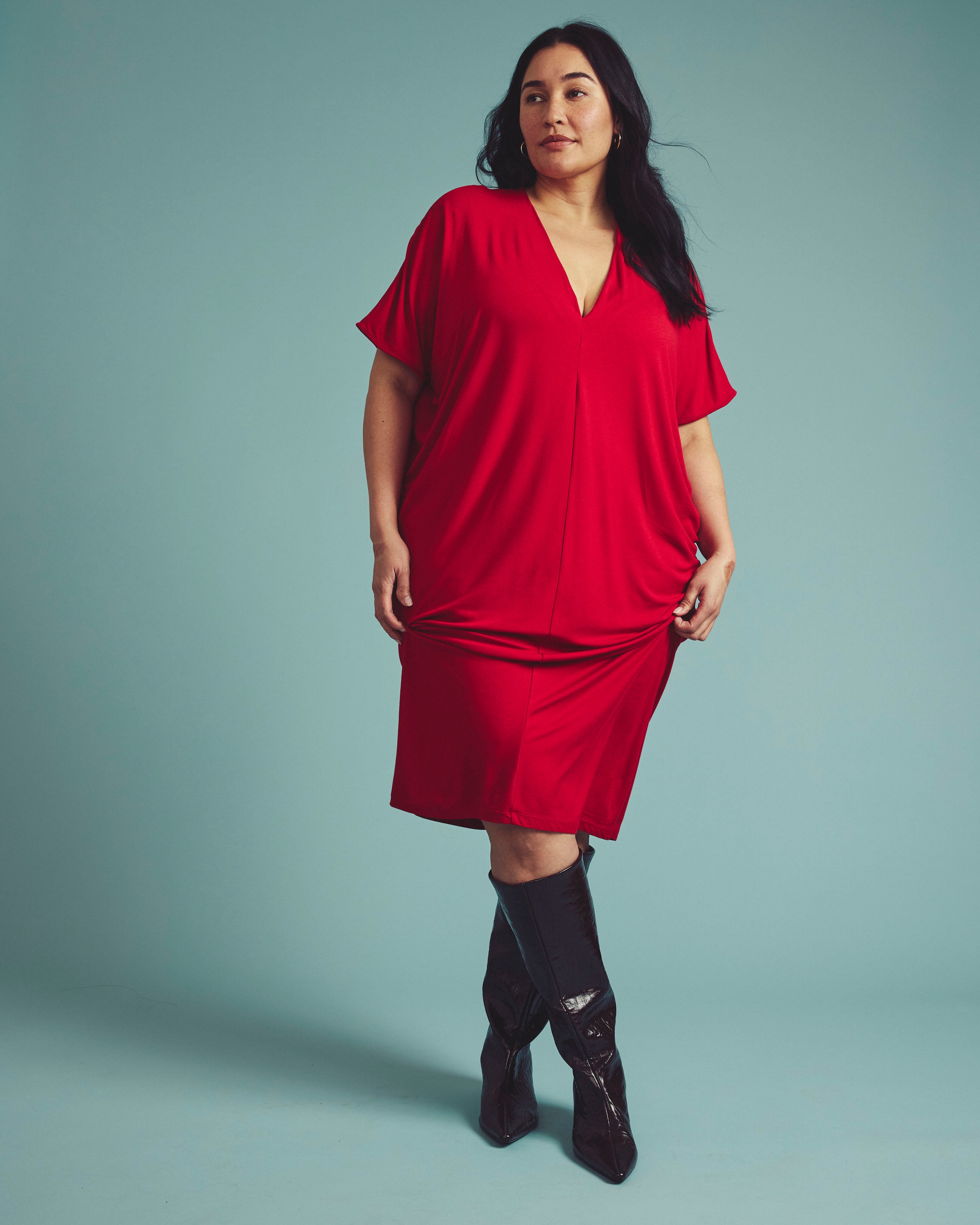 Teresa Liquid Jersey V-Neck Dress - New York Red