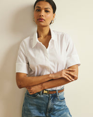 Elbe Stretch Poplin Short Sleeve Shirt - White
