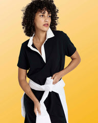 Varsity French Terry Polo Dress - Black/White