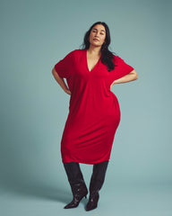 Teresa Liquid Jersey V-Neck Dress - New York Red
