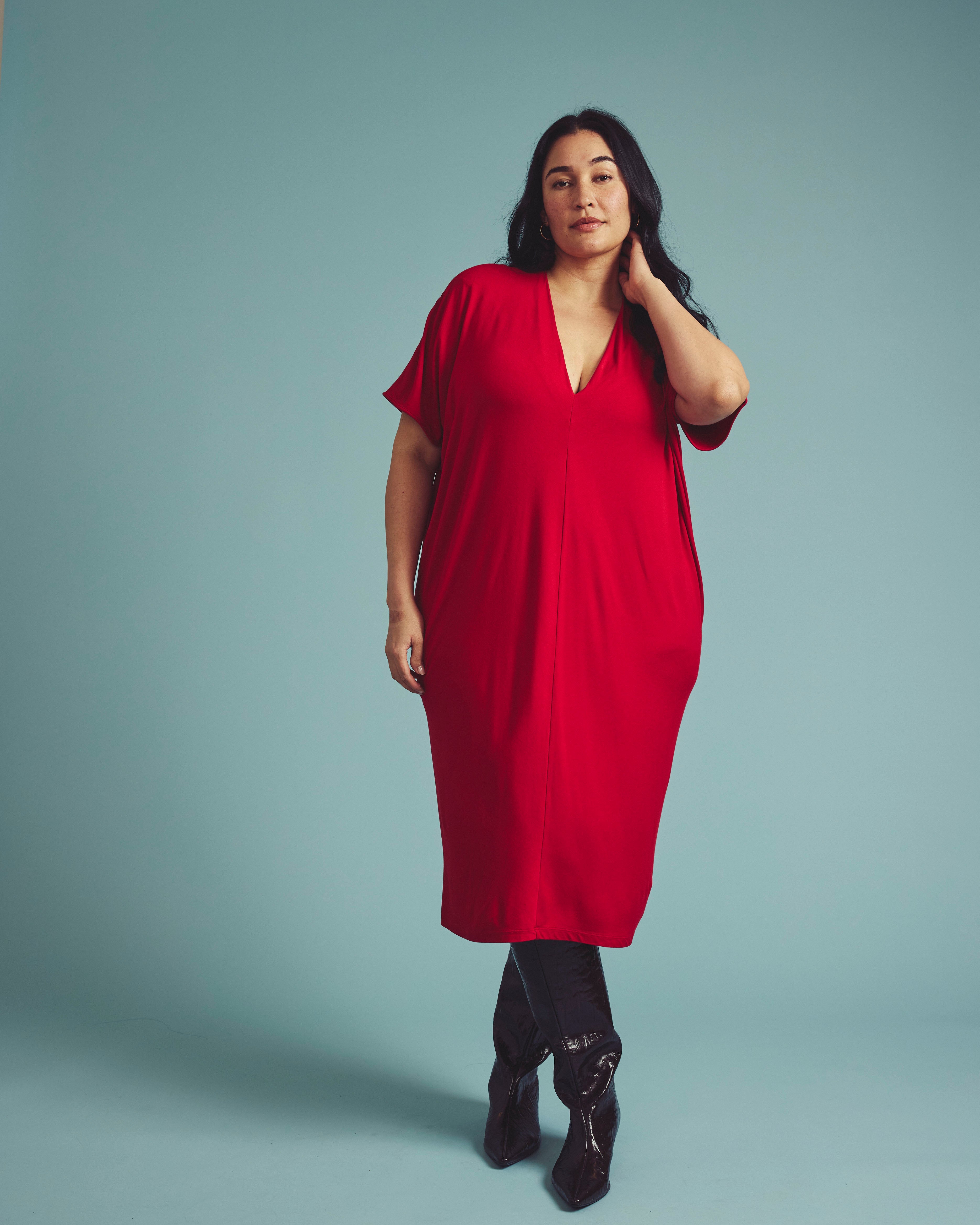Teresa Liquid Jersey V-Neck Dress - New York Red