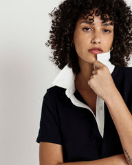 Varsity French Terry Polo Dress - Black/White