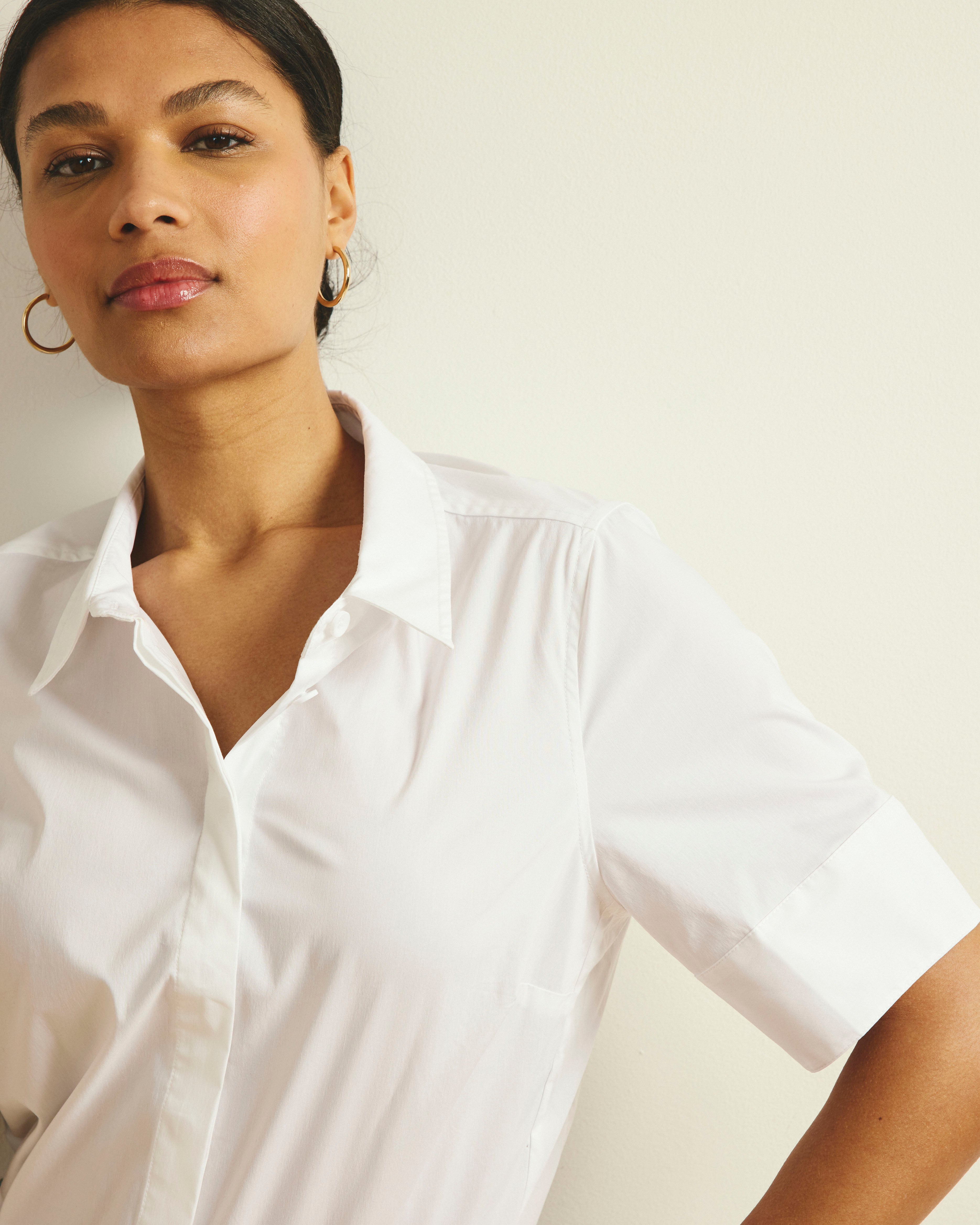 Elbe Stretch Poplin Short Sleeve Shirt - White