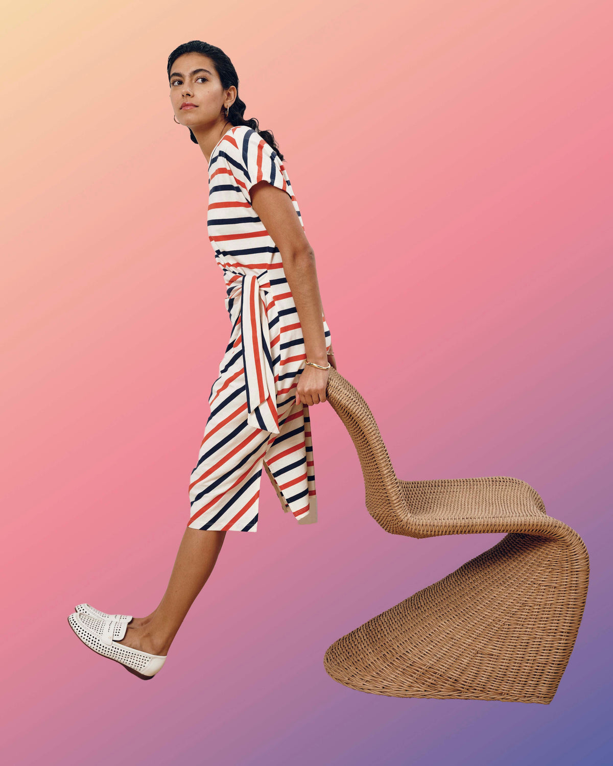 Crescent Breton Stripe Knot Dress - Red/White/Blue Stripe