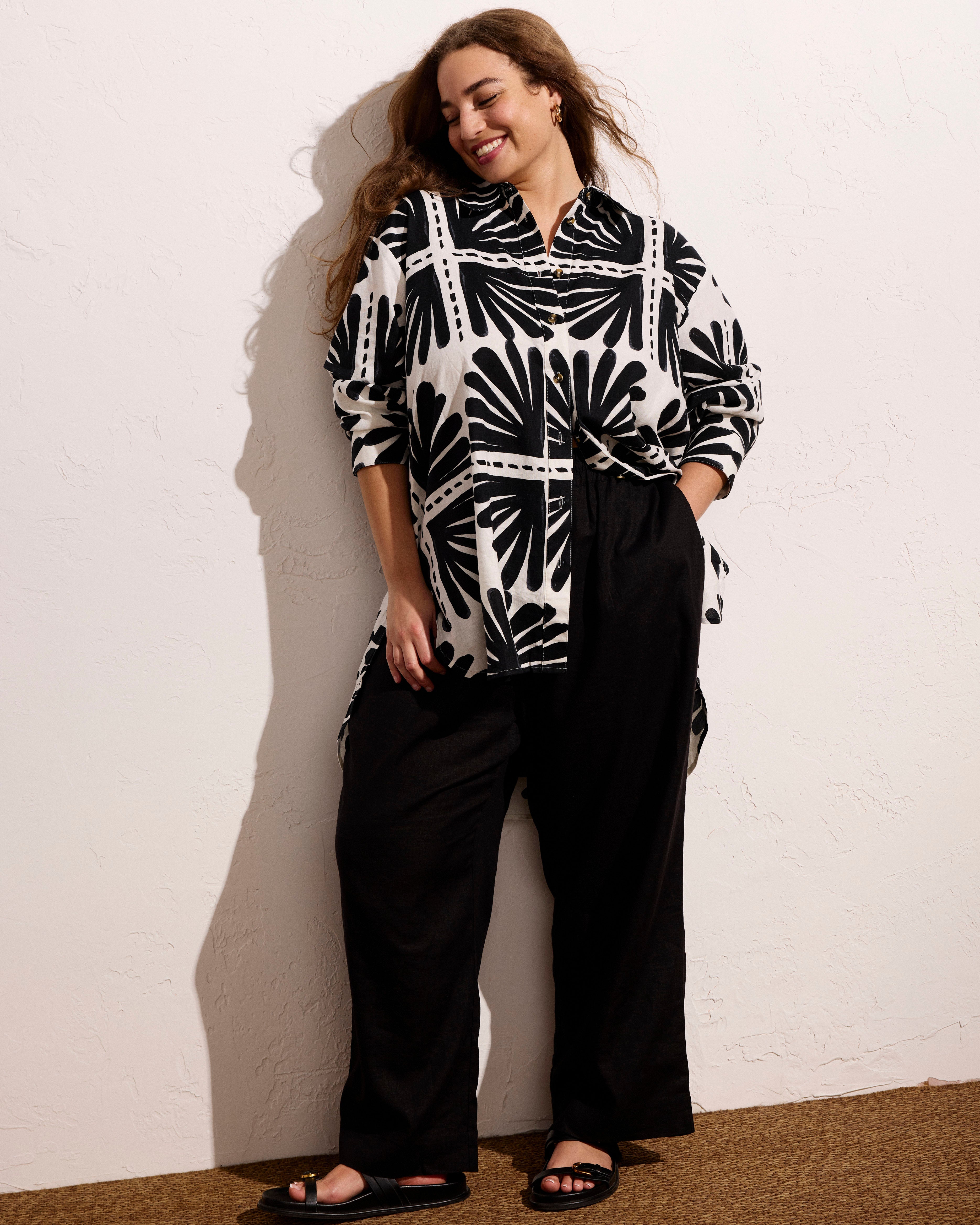 Iris Linen Blend Easy Pull-On Pants - Black