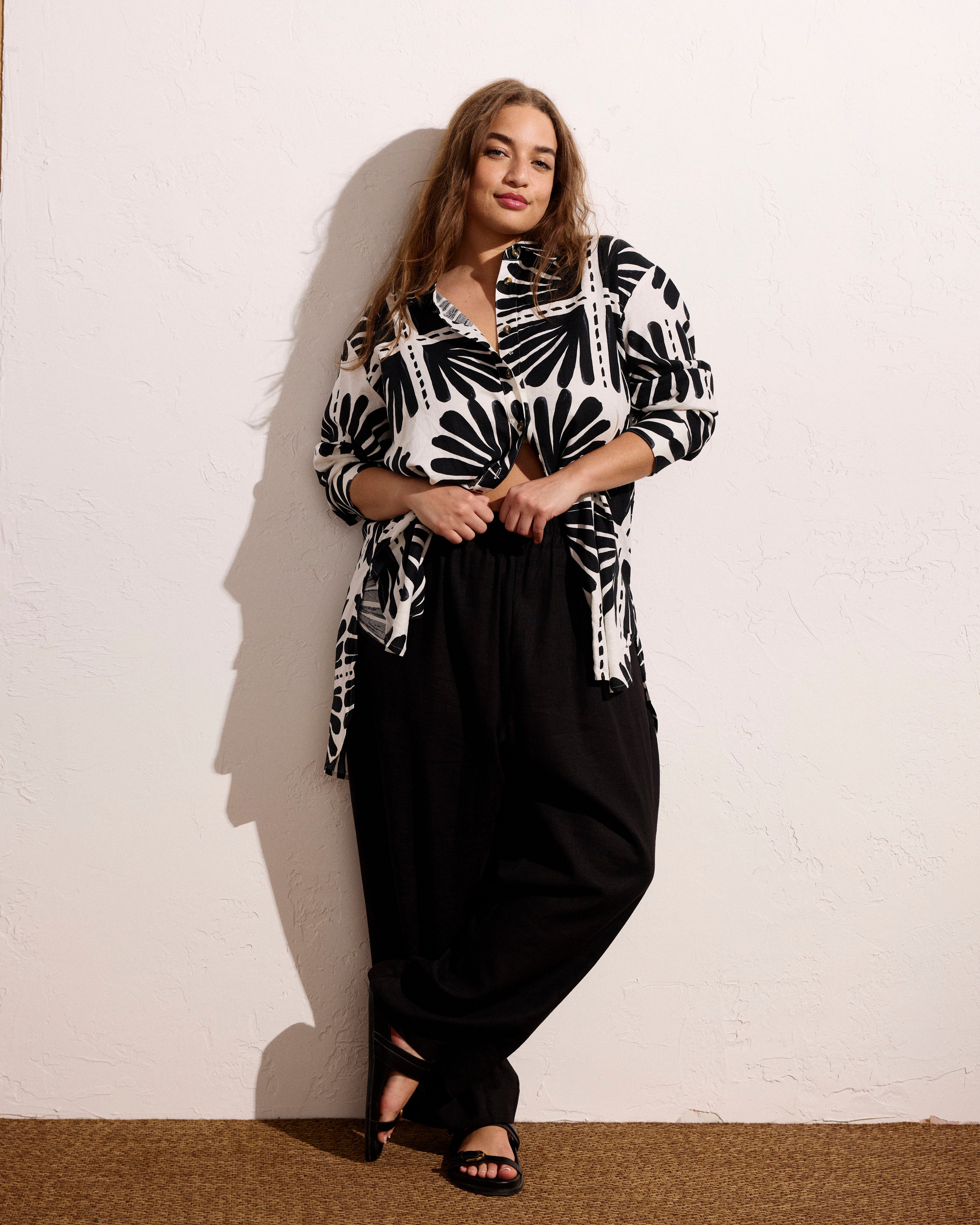 Iris Linen Blend Easy Pull-On Pants - Black