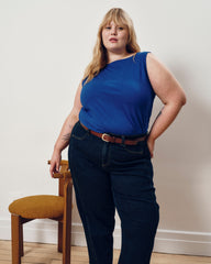 Noyack Breton Stripe Boatneck Tank - Solid Ultramarine