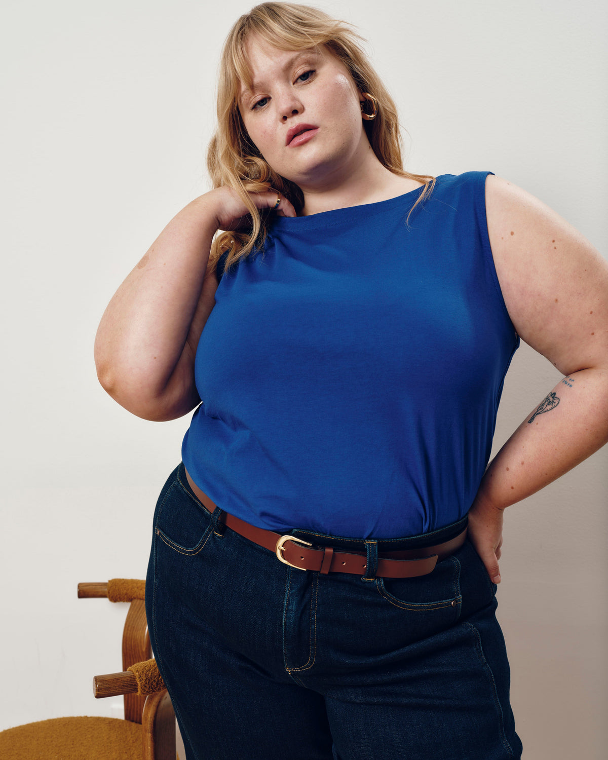 Noyack Breton Stripe Boatneck Tank - Solid Ultramarine