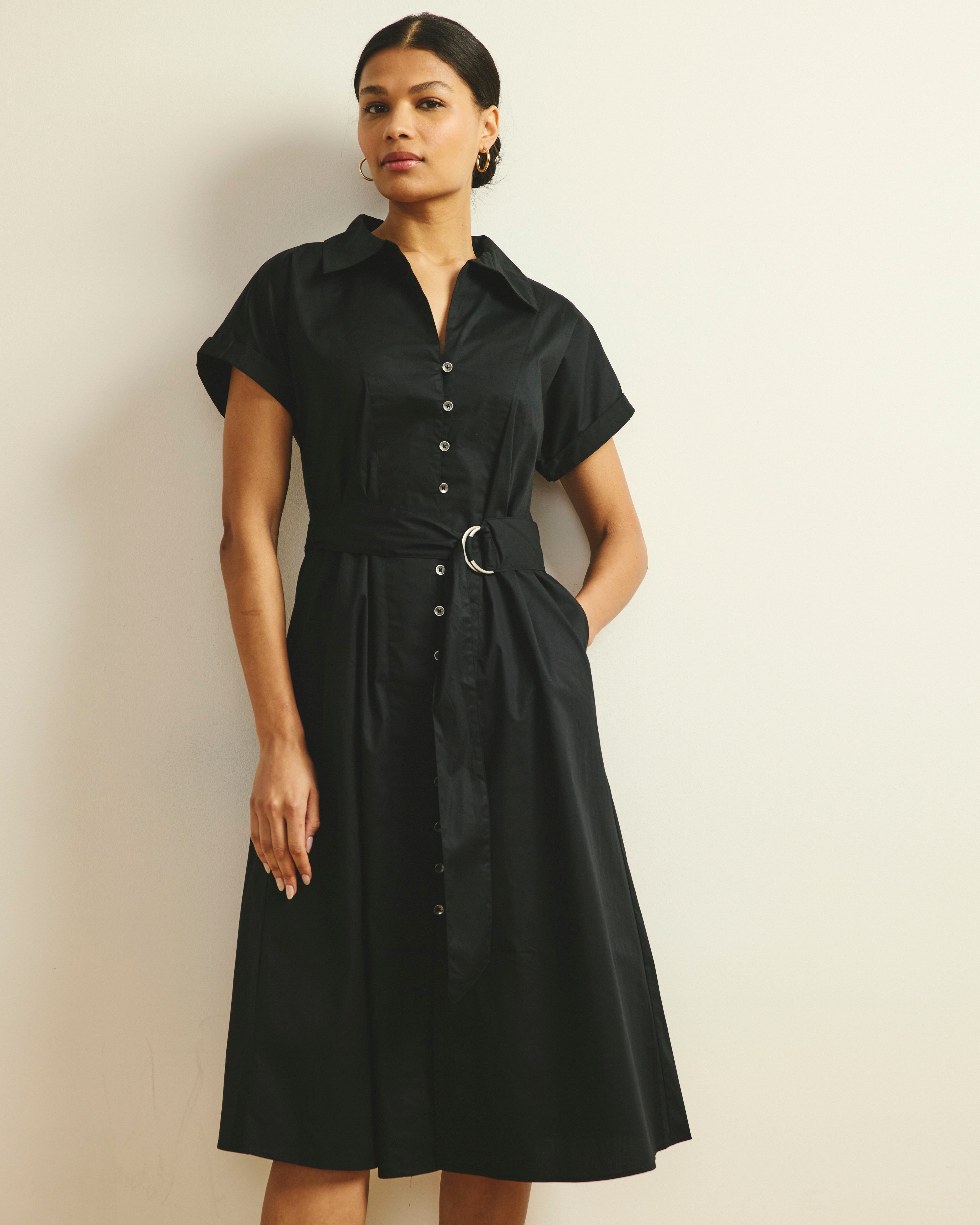 Sandy Stretch Poplin Shirtdress - Black