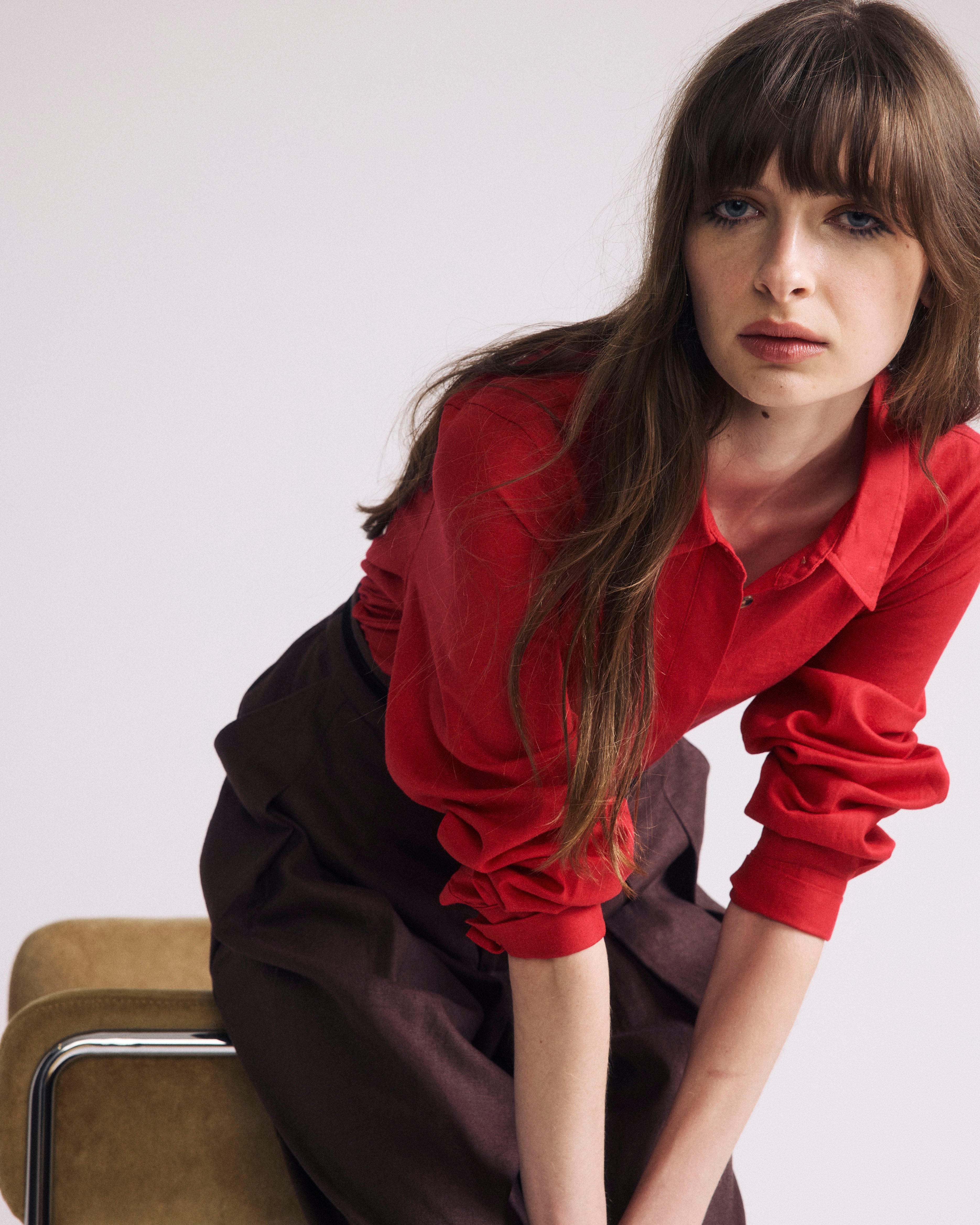 Elbe Popover Stretch Linen Blend Shirt - Brilliant Red