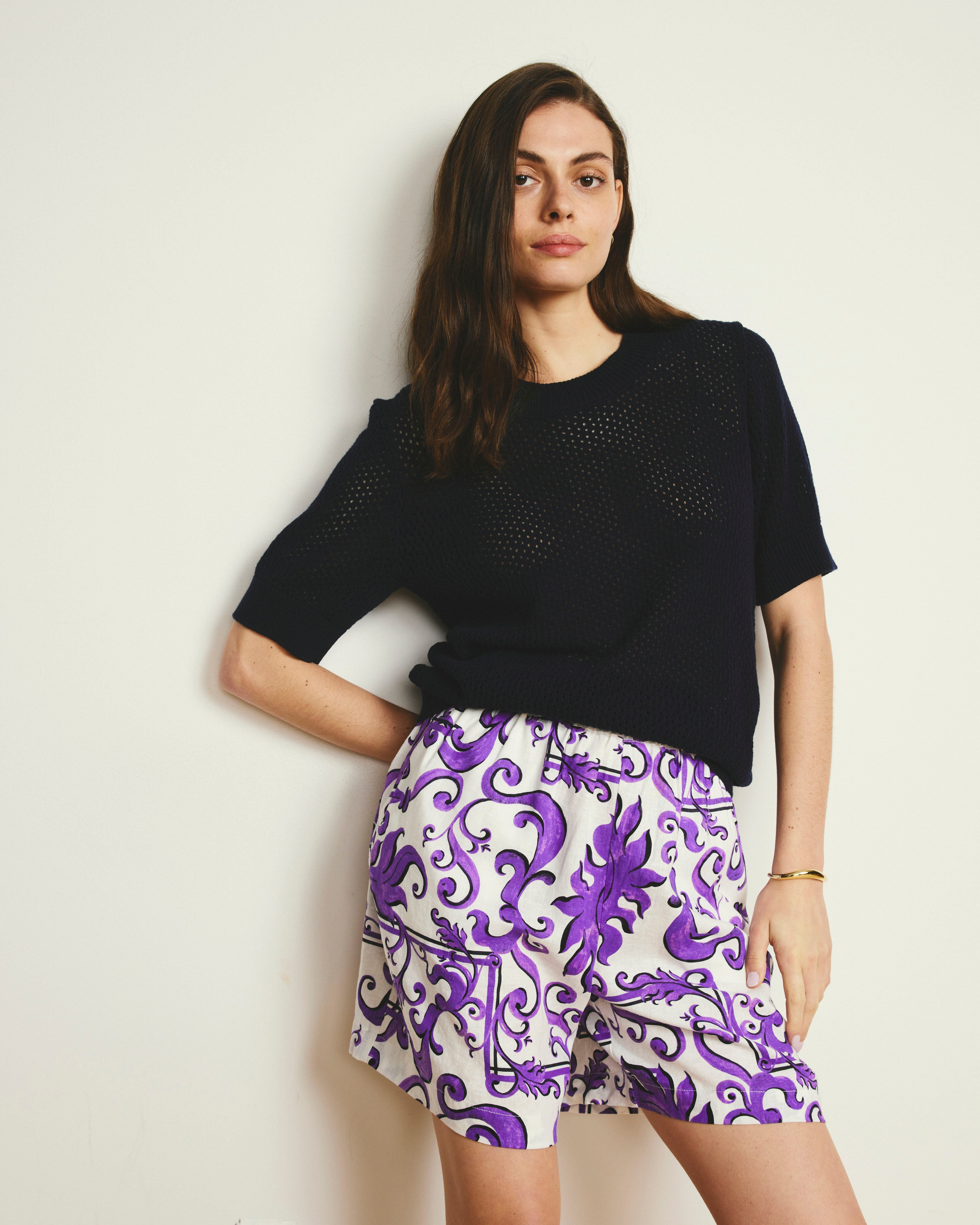 Rosie Pointelle Sweater Top - Navy