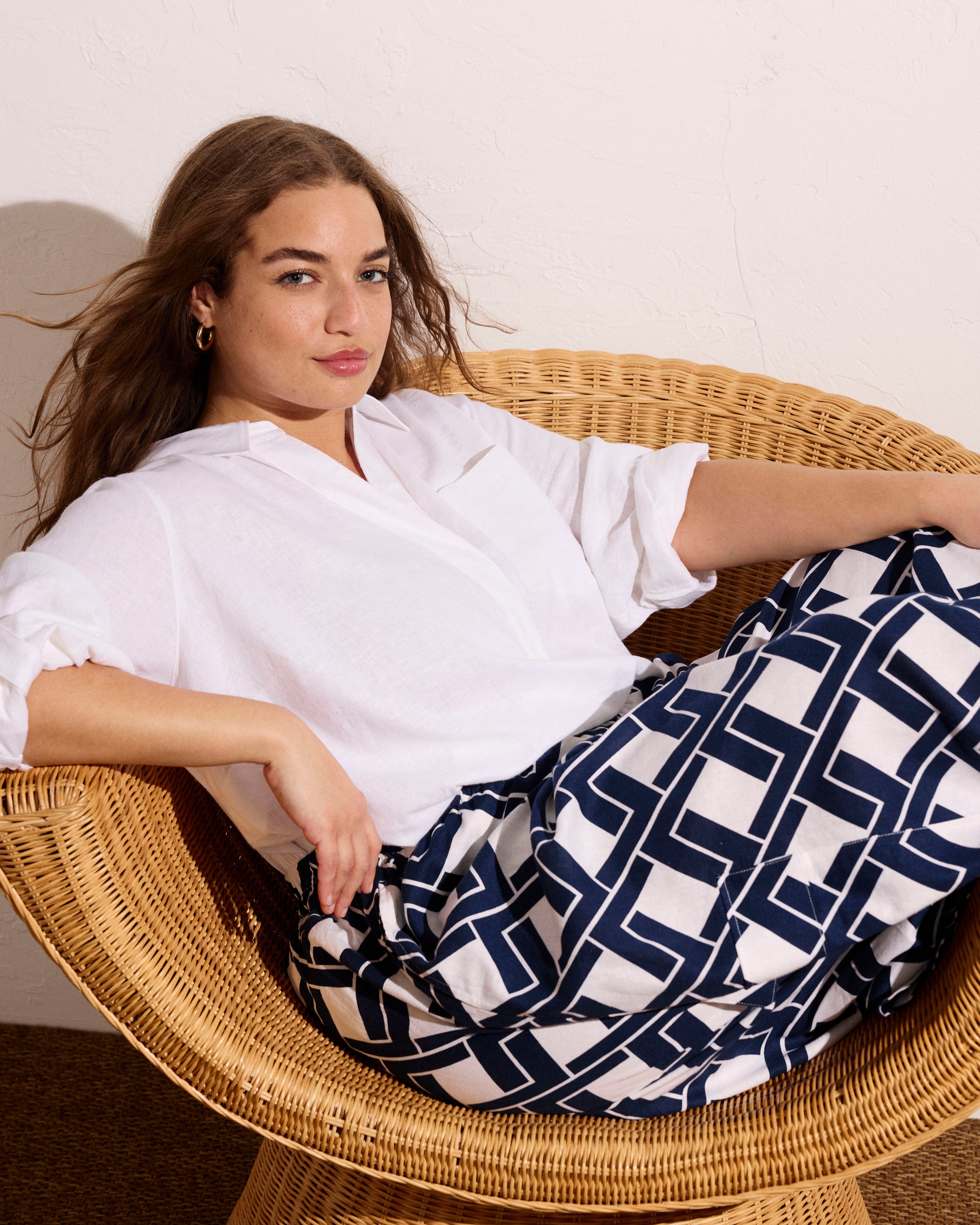 Palazzo Cargo Linen Blend Pant - Geometrica Print