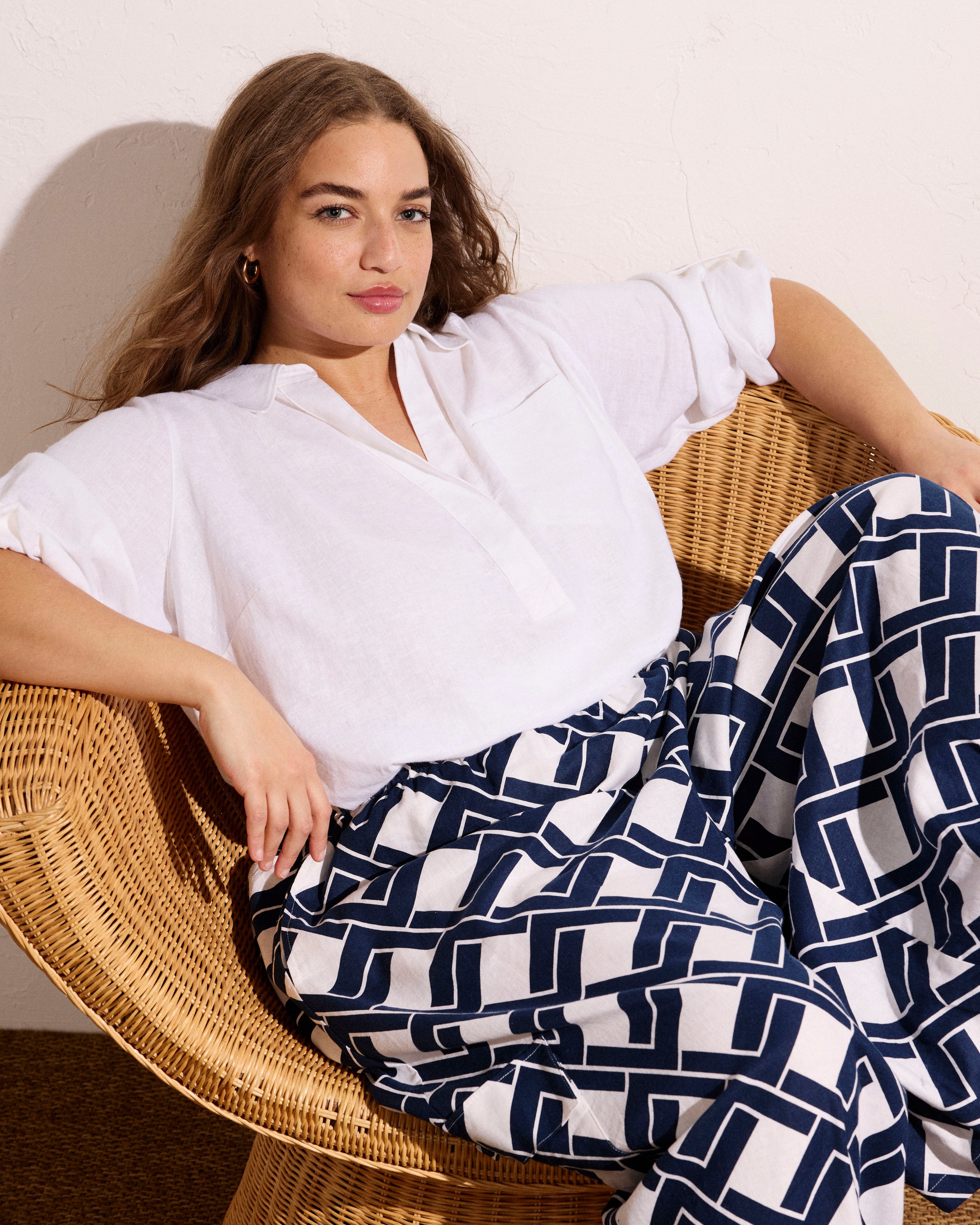 Palazzo Cargo Linen Blend Pant - Geometrica Print