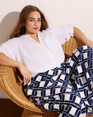 Palazzo Cargo Linen Blend Pant - Geometrica Print