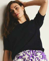 Rosie Pointelle Sweater Top - Navy