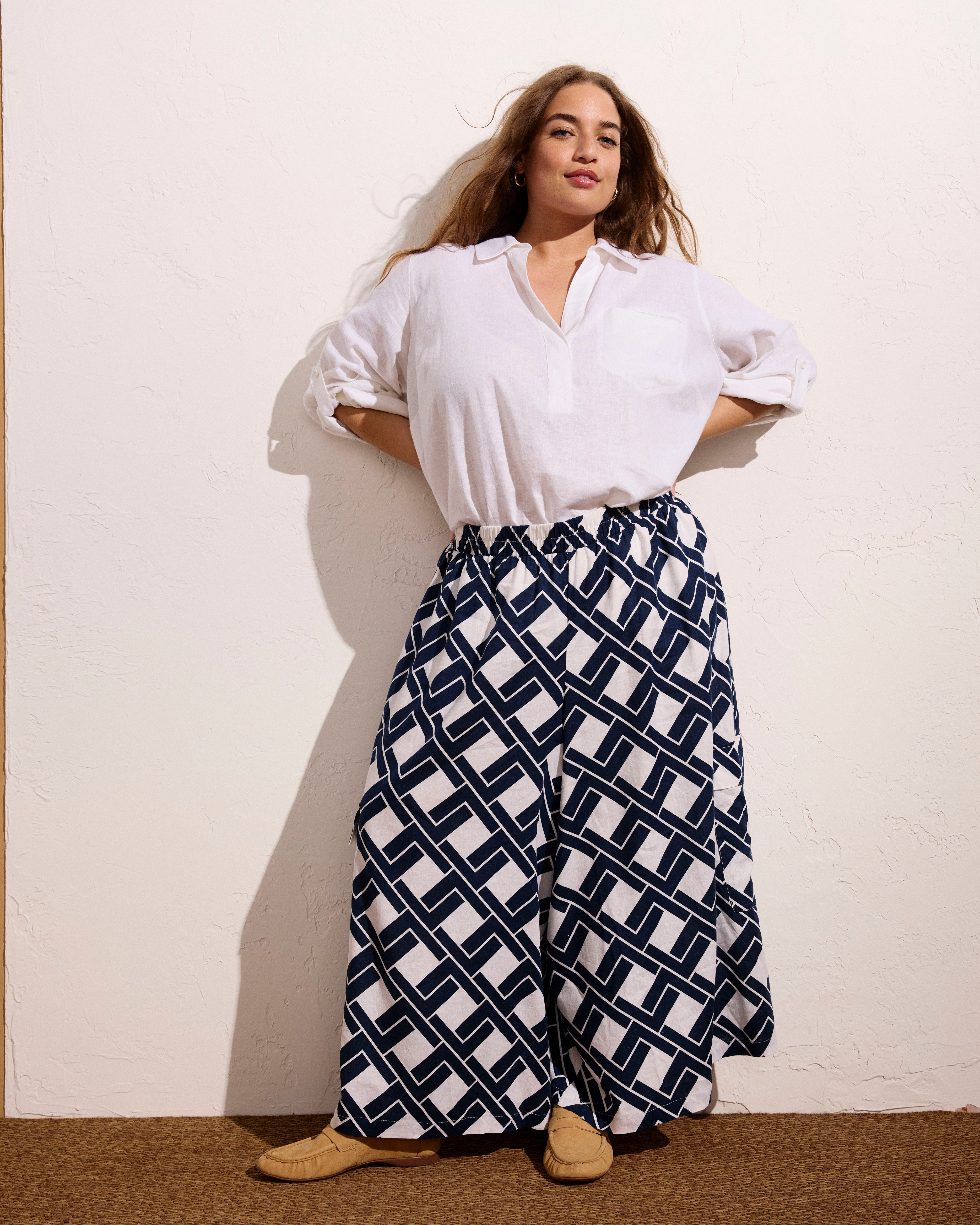 Palazzo Cargo Linen Blend Pant - Geometrica Print