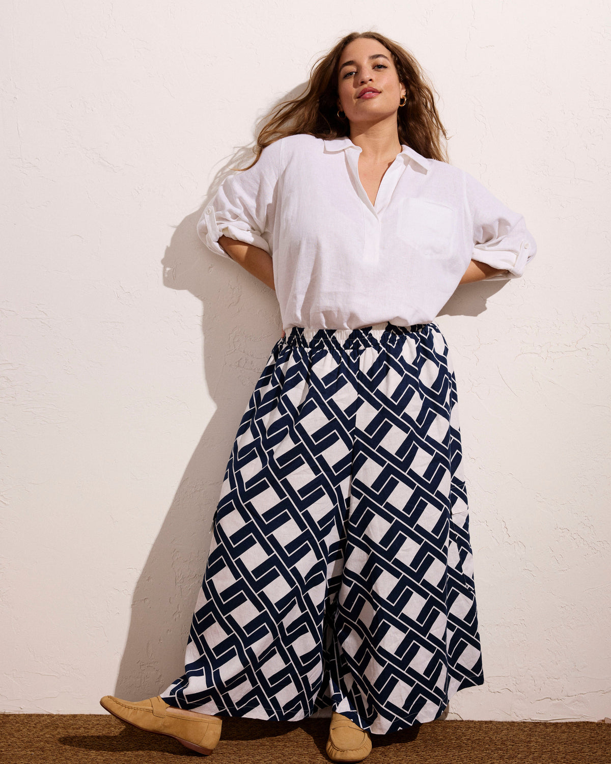 Palazzo Cargo Linen Blend Pant - Geometrica Print