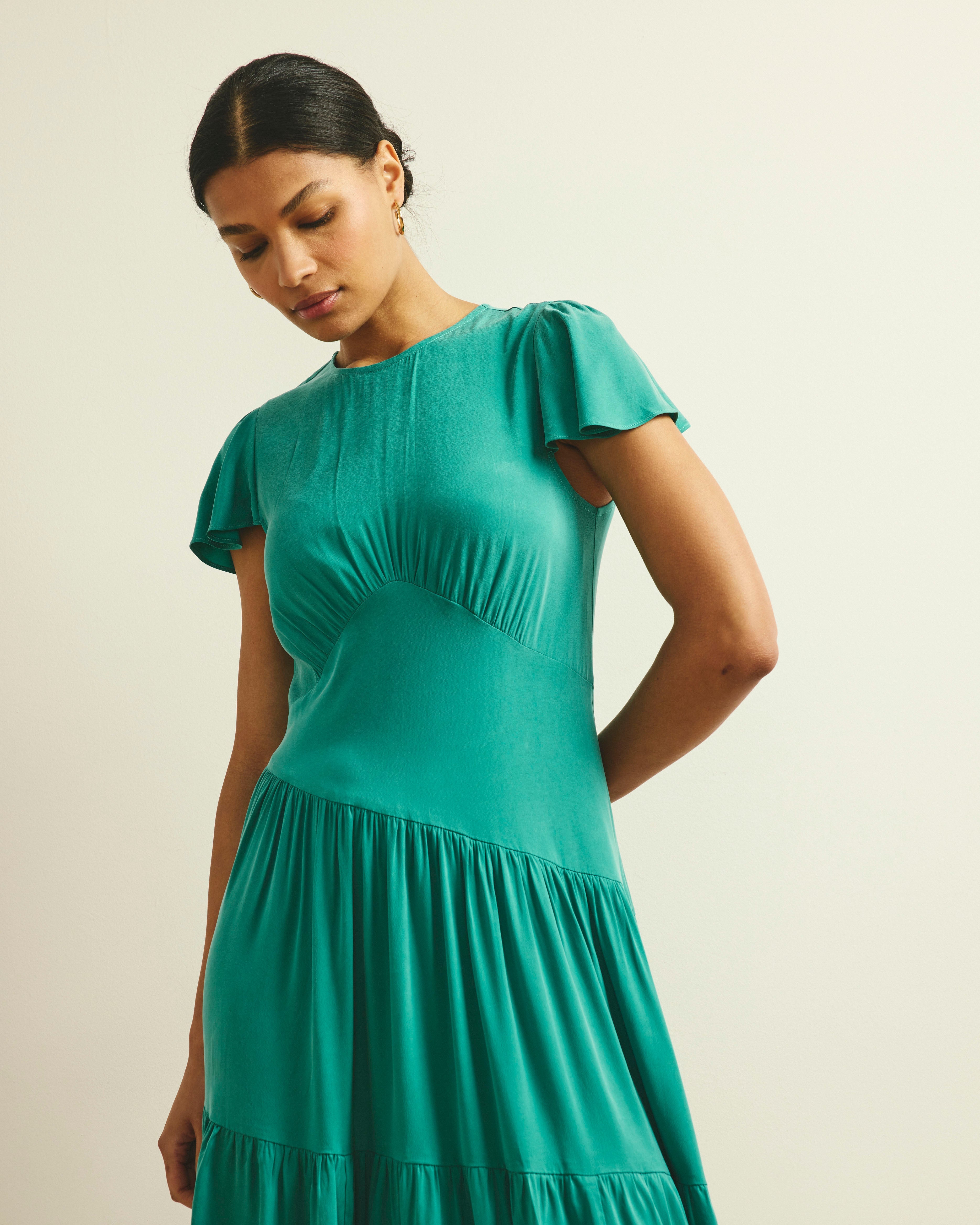 Mariella Stretch Cupro Dress - Green Tourmaline
