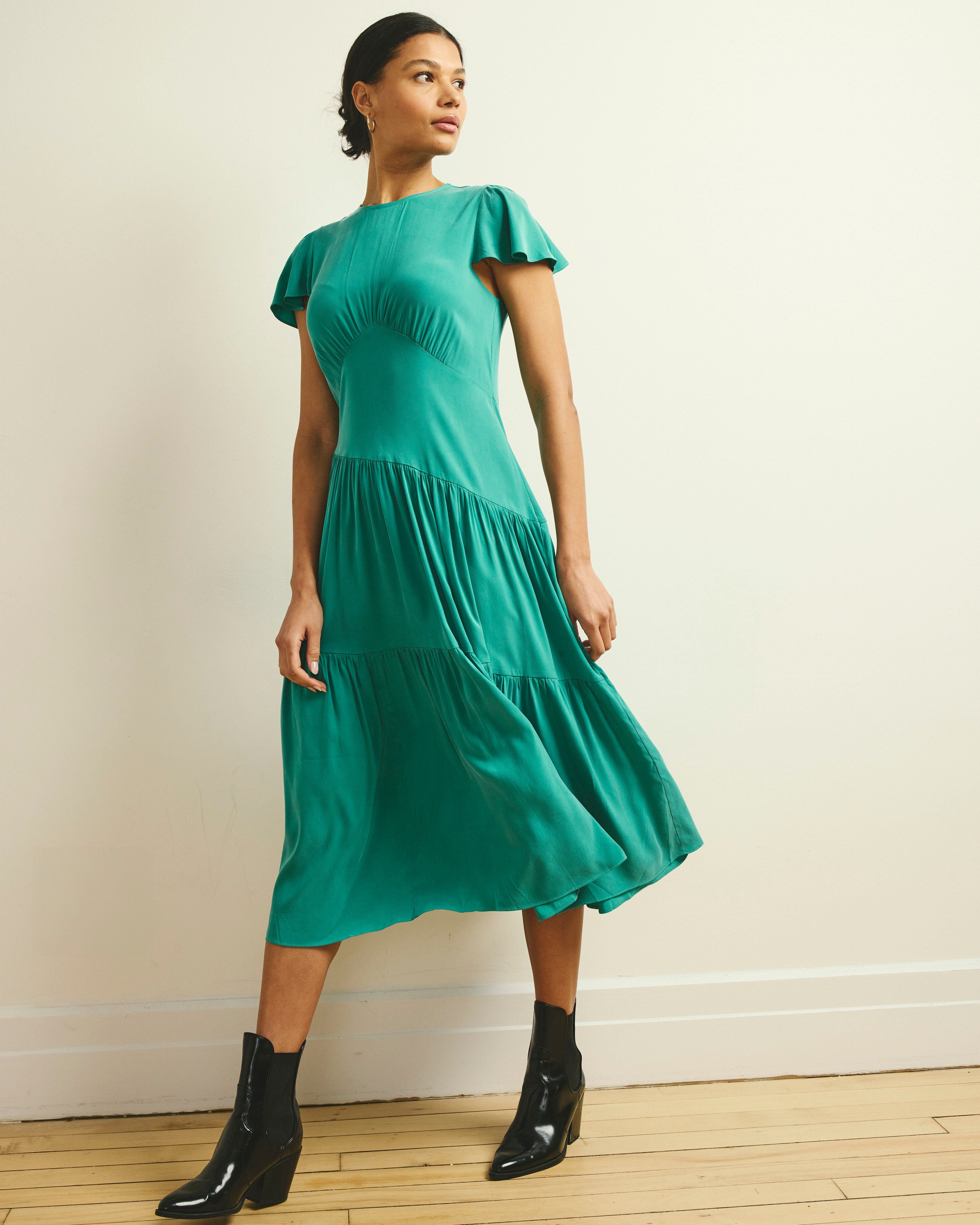 Mariella Stretch Cupro Dress - Green Tourmaline