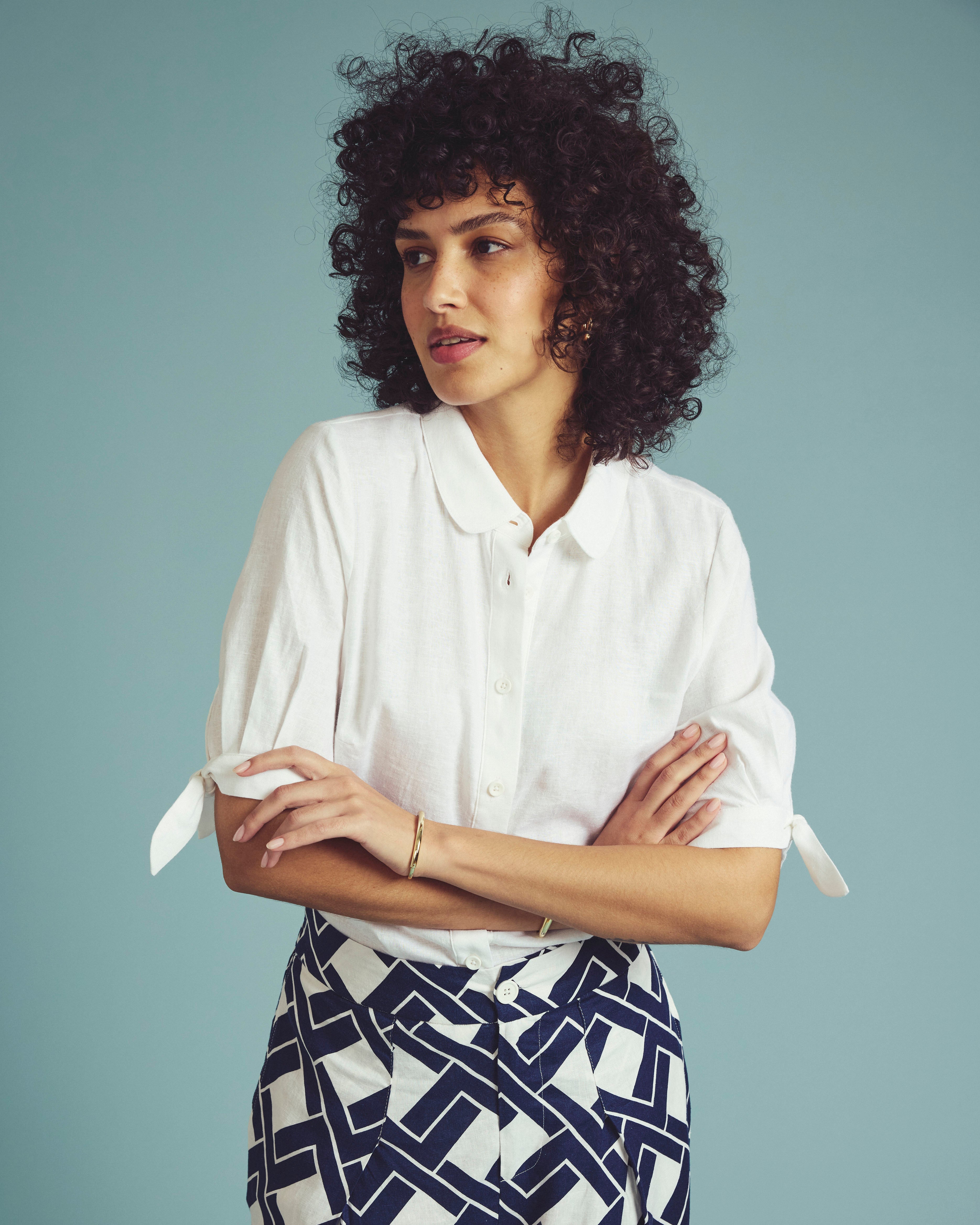 Luisa Short Sleeve Linen Blend Shirt - White