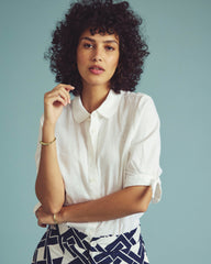 Luisa Short Sleeve Linen Blend Shirt - White